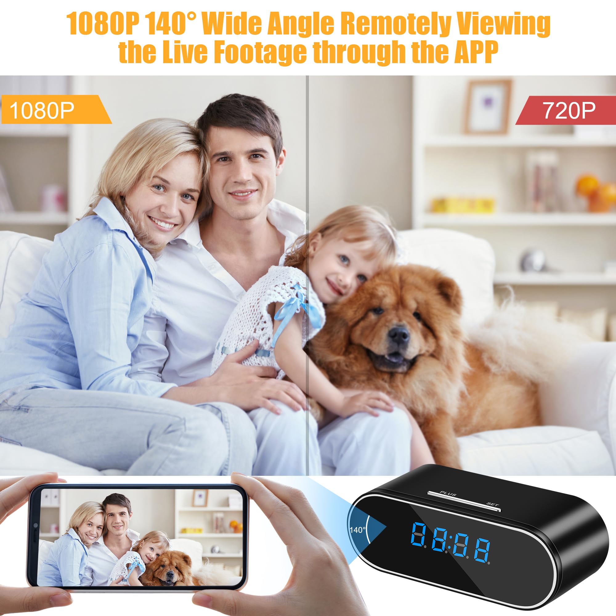 1080P HD WiFi Spy Camera Clock - Wireless Hidden Security Camera with Night Vision, Motion Detection & APP Control for Home, Office, Indoor Surveillance | Perfect for Nanny Cams, Baby Monitoring & Pet Watching