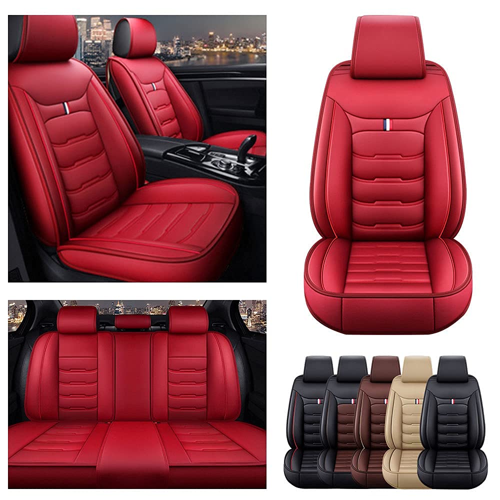 Premium Leatherette Car Seat Covers for Toyota Corolla 2005-2021 - 5-Piece All-Weather Auto Seat Protectors - Comfortable & Luxury Red Interior Upgrade - Perfect for Daily Commute, Road Trips & Car Protection