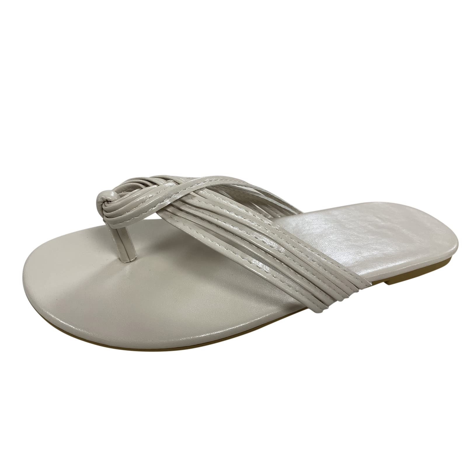 Women's Casual Beach Sandals with Bow Knot - Flat Solid Color Clip-On Sandals for Ladies - Size 12 - Perfect for Summer Vacations, Poolside Lounging & Seaside Strolls