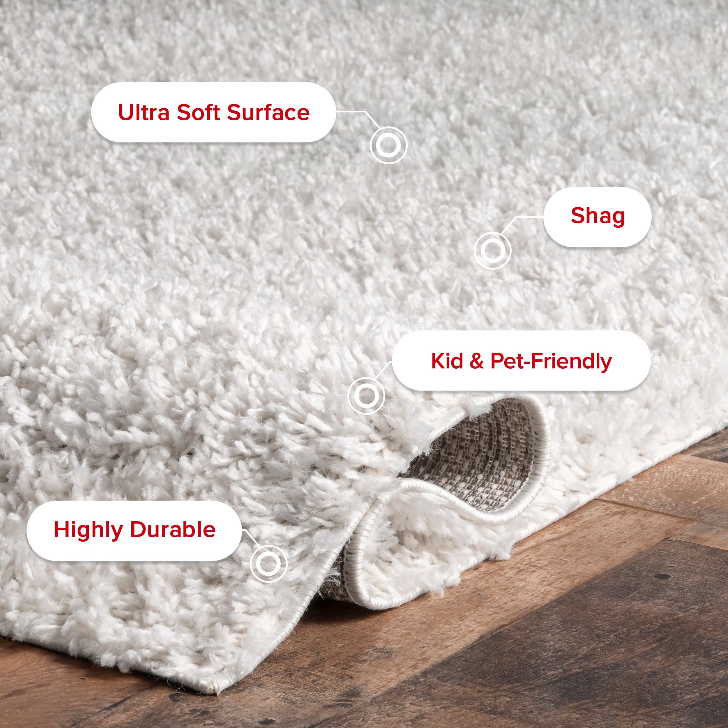 nuLOOM Kara Solid Shag Area Rug - 6'x6' Square Soft Plush Ivory Shag Rug for Living Room, Bedroom, Dining Room & Nursery | Cozy Home Decor, Perfect for Family Gatherings & Relaxation