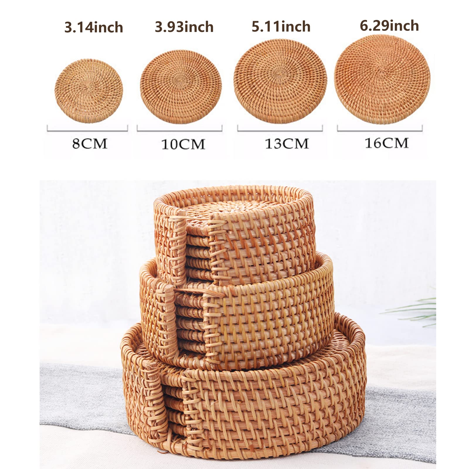 Boshiho Rattan Coasters Set of 6 - Insulated Hot Pads for Kitchen & Office