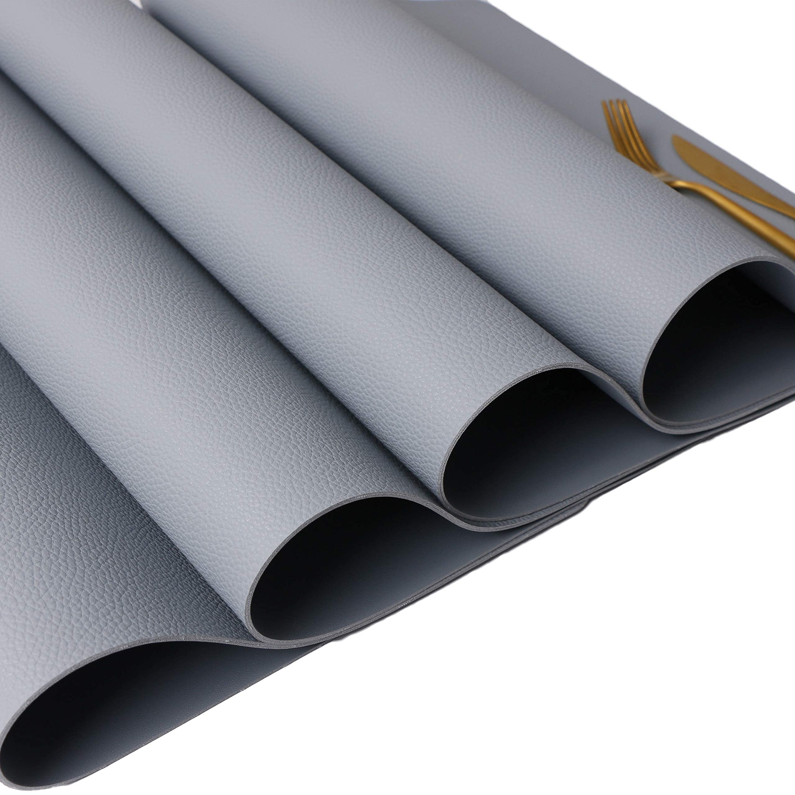 Premium Wipeable Leather Placemats Set of 4 - Waterproof, Heat-Resistant & Easy to Clean Table Mats for Dining & Kitchen Use - Pale Blue Home Decor for Everyday Meals & Dinner Parties