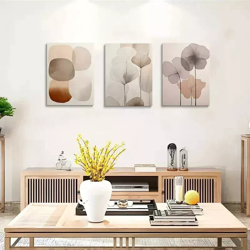 3-Piece Minimalist Floral Wall Art Set - Framed Canvas Prints 50x70cm (20x28in) - High Quality Australian Made Ready-to-Hang Decor for Living Room, Bedroom & Office