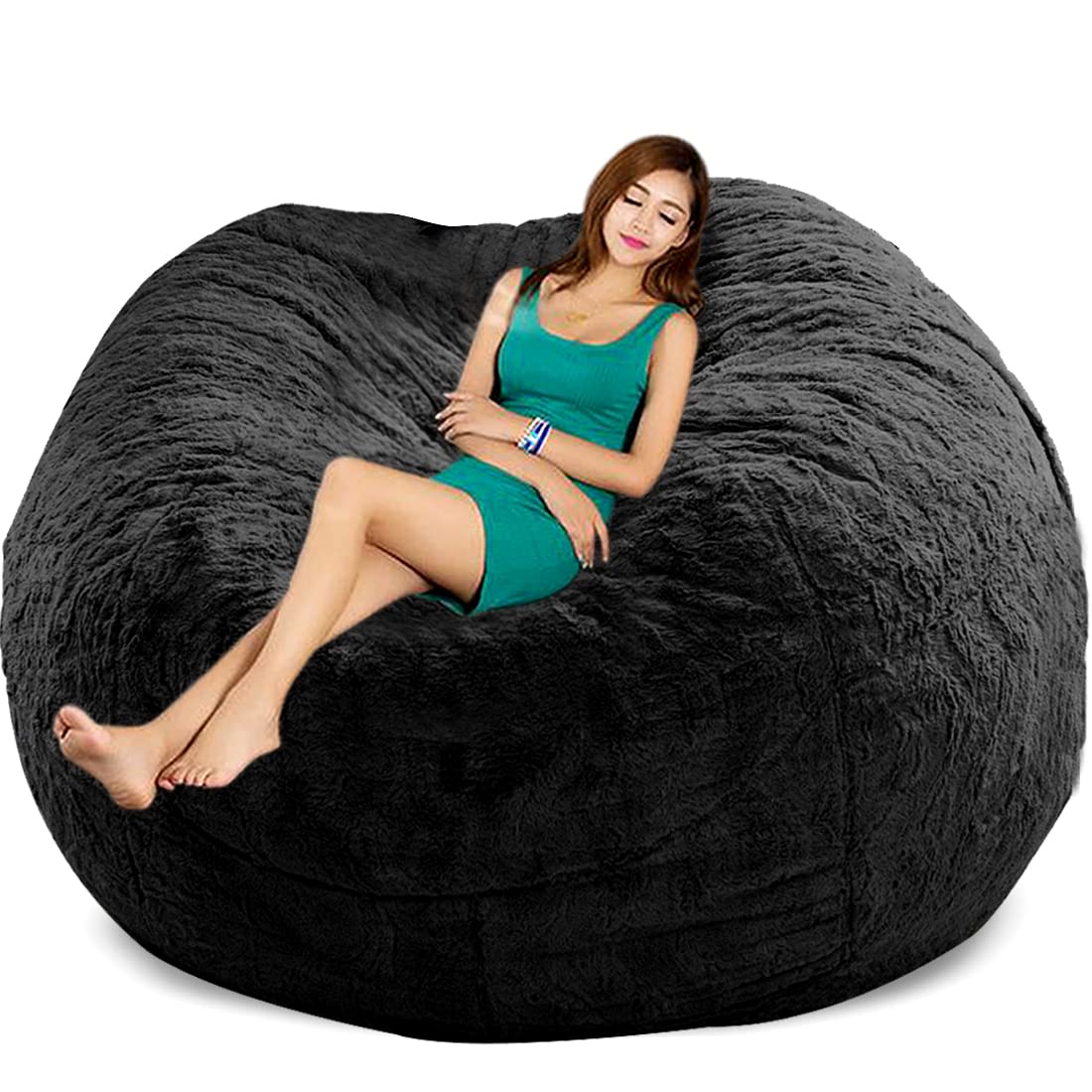 LCYFBE 6ft Giant Bean Bag Chair for Adults - Comfy Fluffy Lazy Sofa Bed Cover Only (No Filler) - Oversized Black Bean Bag for Living Room, Bedroom & Game Room Relaxation