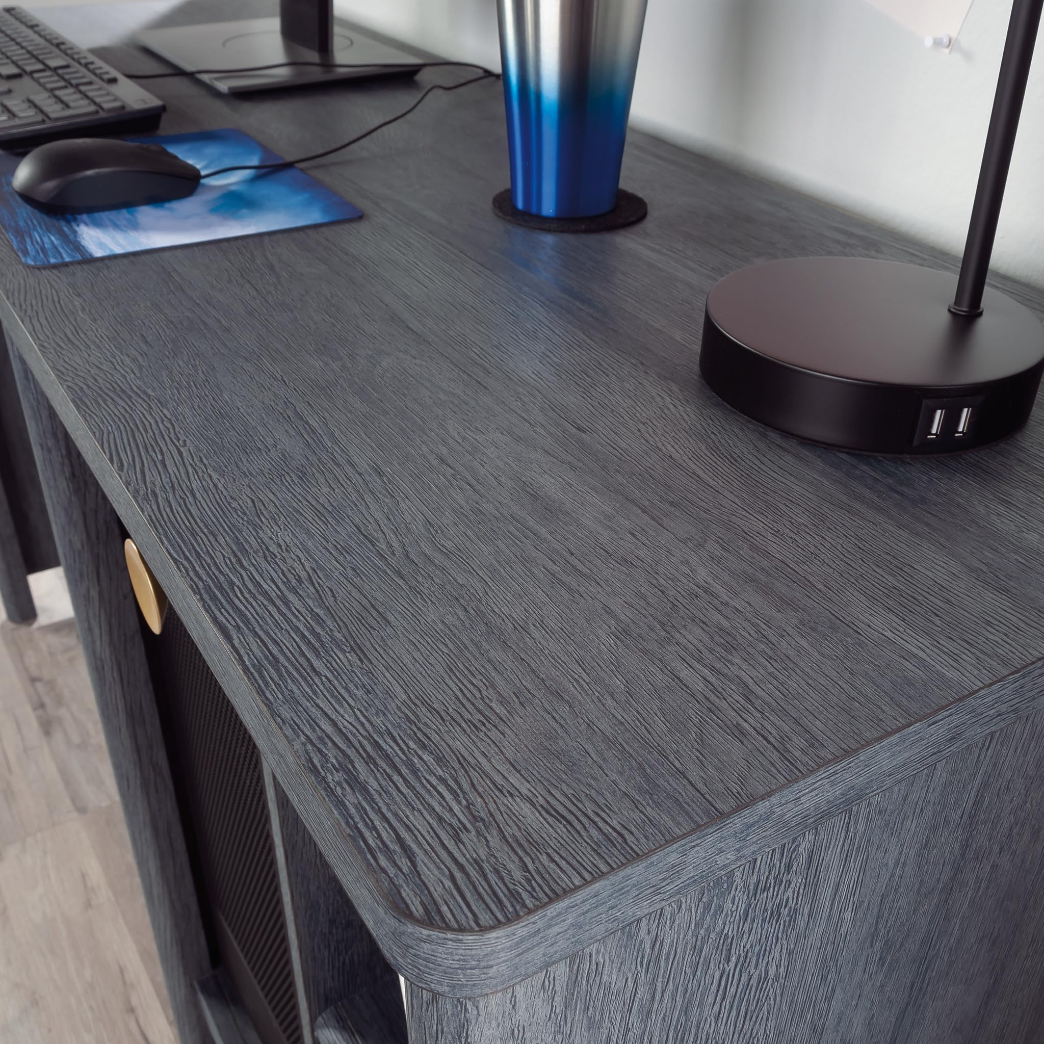 Sauder Dover Edge Home Office Computer Desk - Denim Oak Finish - Modern Writing Desk for Small Spaces, Work from Home & Study