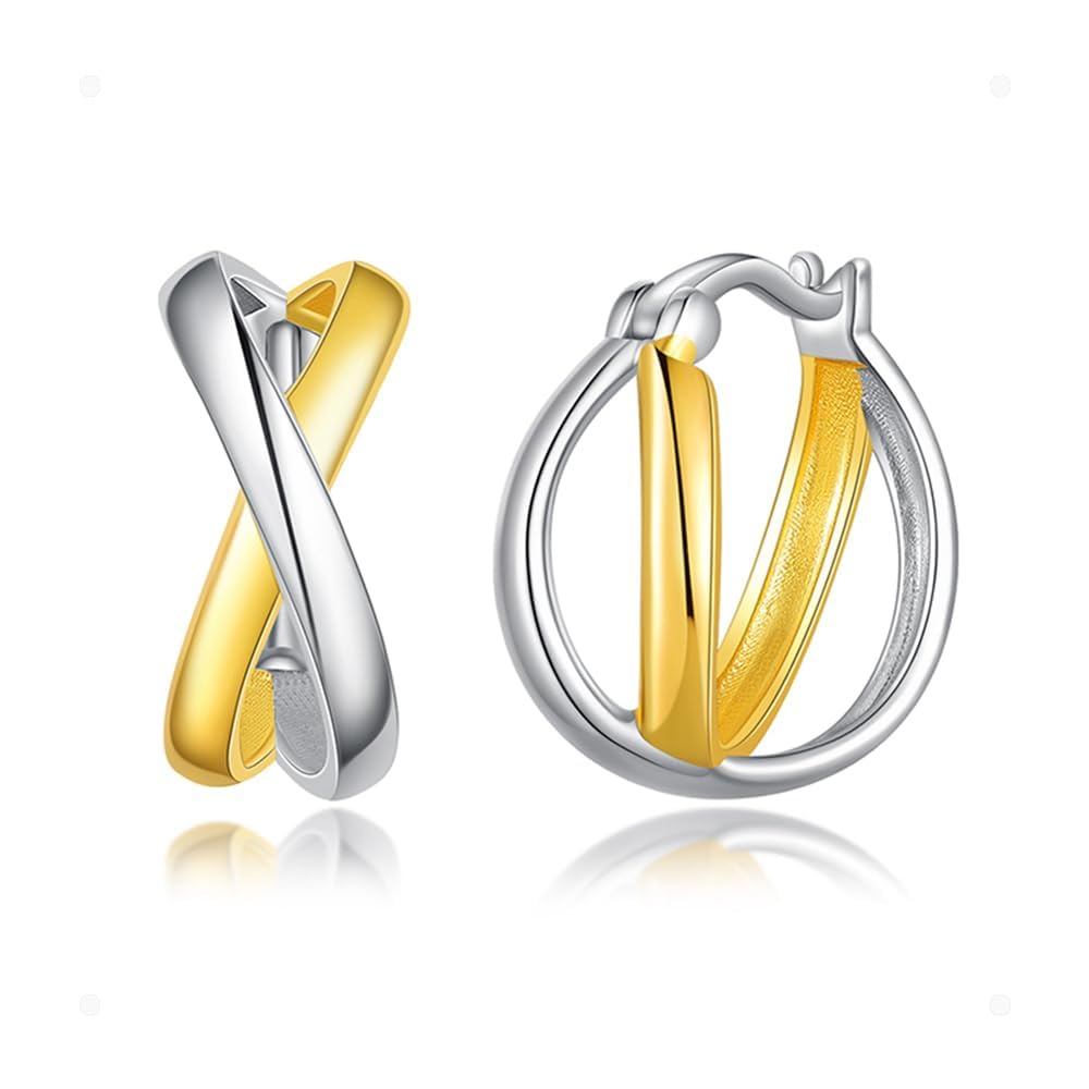 X-Shaped Gold and Silver Hoop Earrings for Women - Two-Tone Minimalist Mixed Metal Earrings for Everyday Wear | Perfect for Office, Date Night & Casual Outfits