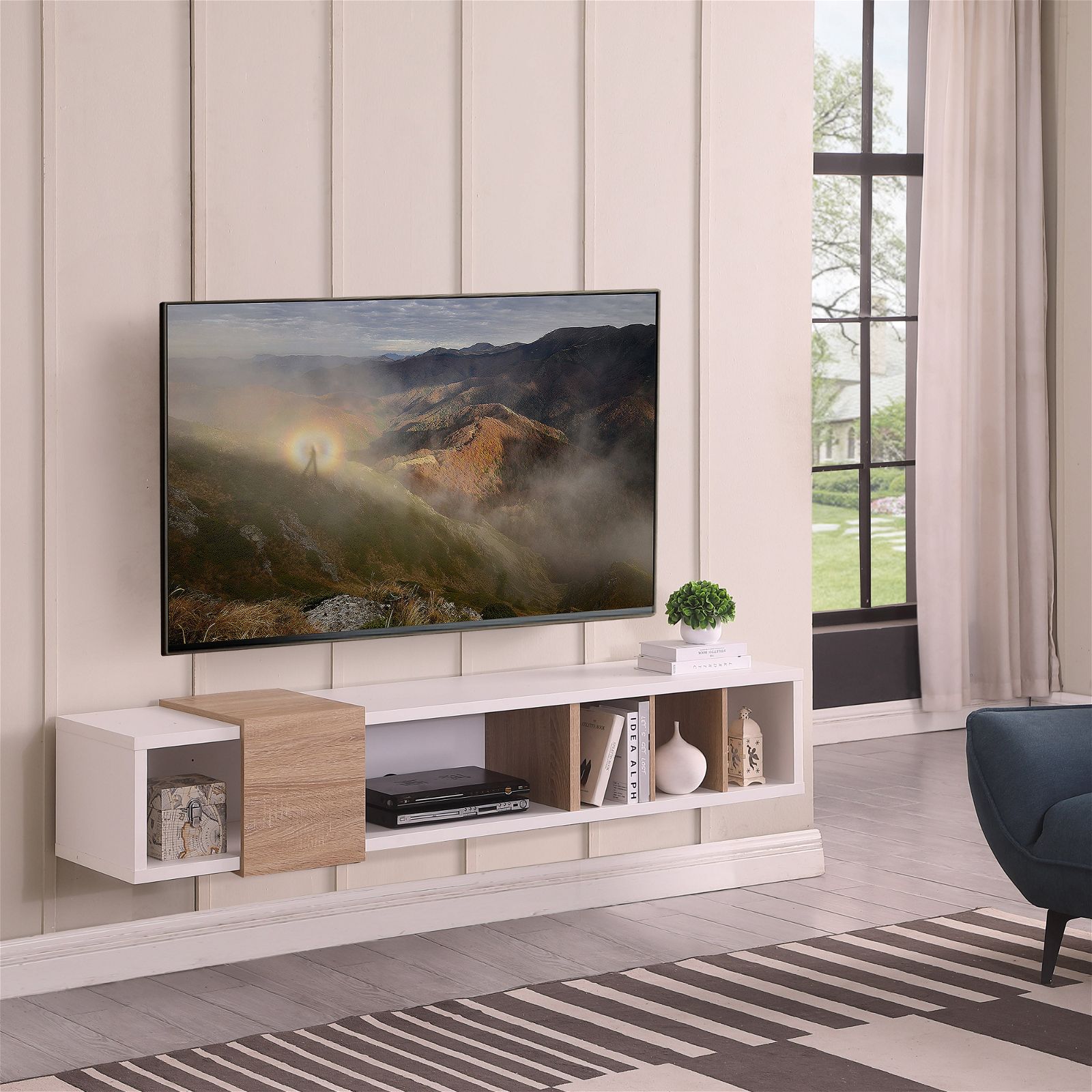 Tauris™ Dronus 1800 Floating TV Stand - White Wall Mount Entertainment Center for Living Room, Bedroom & Home Theater Setup