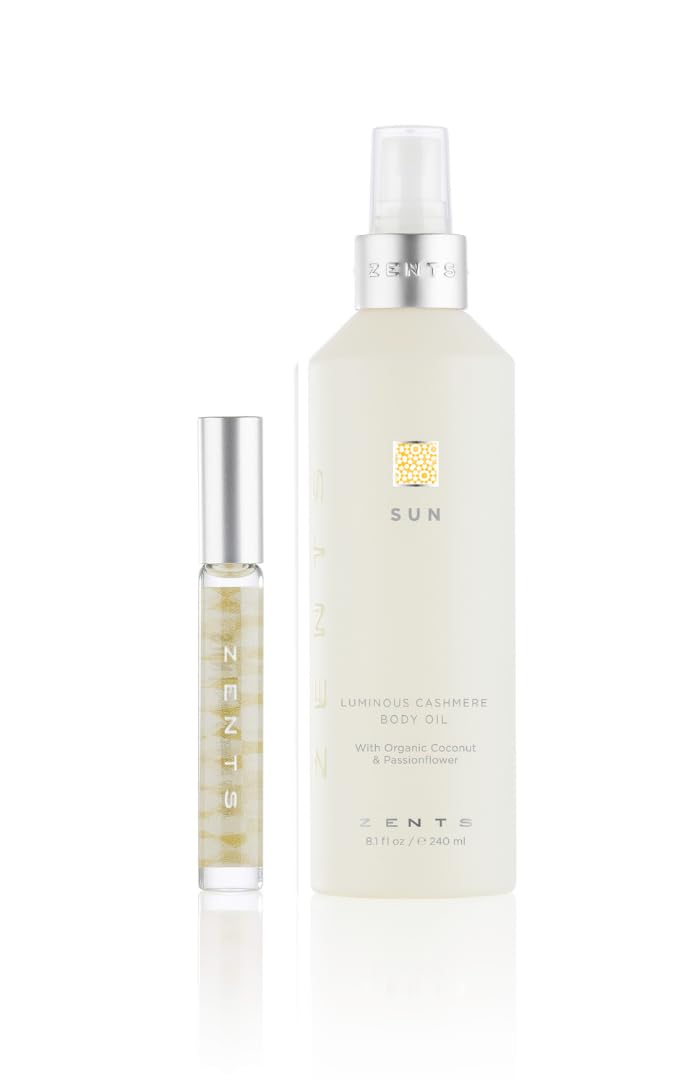 ZENTS Fragrance & Skincare Gift Set (Sun Scent) - Cashmere Body Oil & Roll-On Perfume with Vitamin E & Coconut Oil | Long-Lasting Moisturizing Scent for Women | Perfect for Daily Use, Travel & Gifting