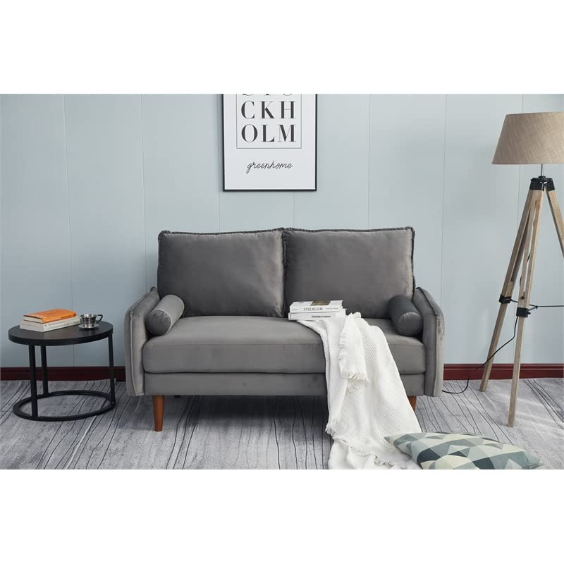 Kingway Furniture Baron Velvet Living Room Loveseat in Gray - Modern Sofa for Small Spaces, Comfortable 2-Seater Couch for Apartment, Living Room & Lounge