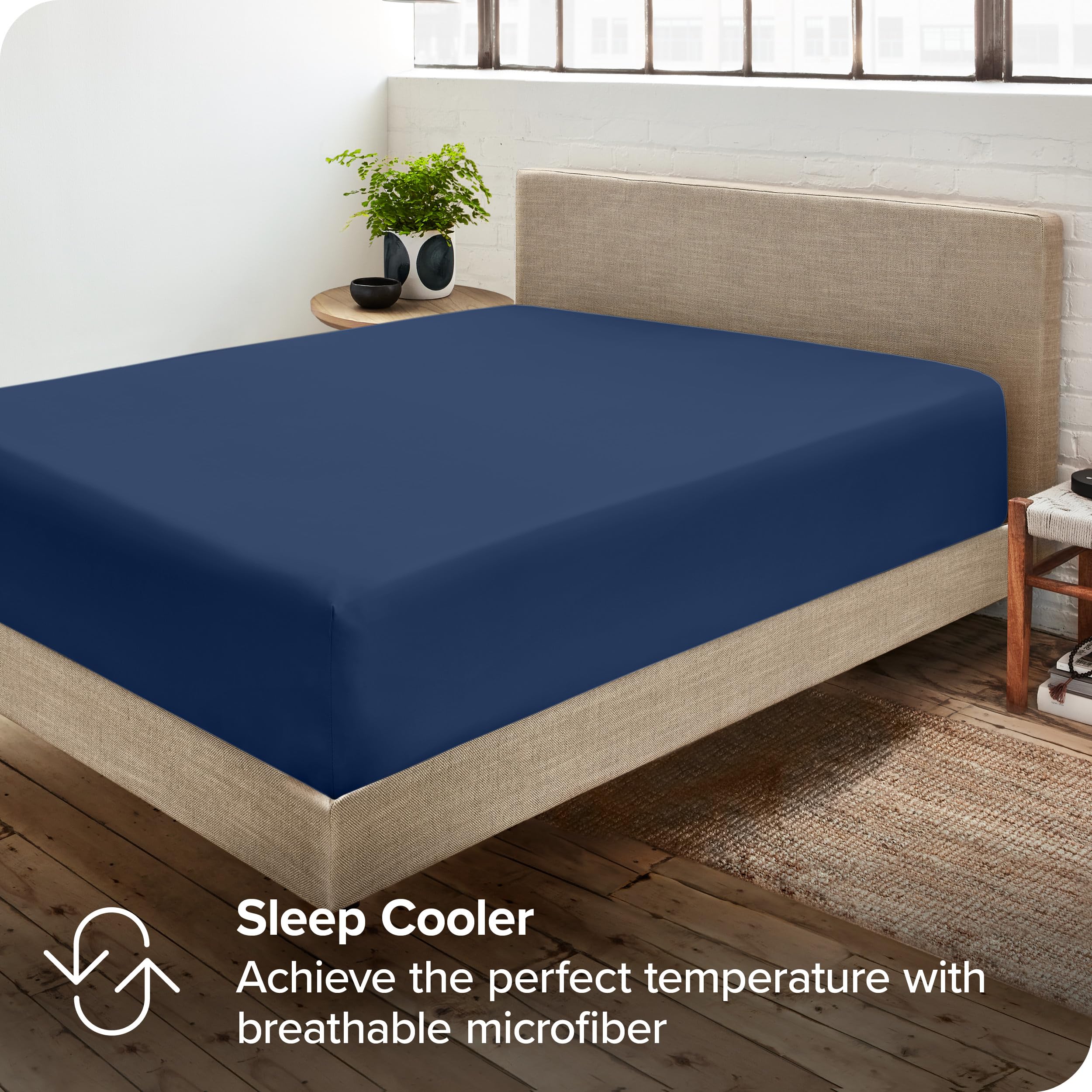 Bare Home 2-Pack King Size Fitted Sheets - 1800 Thread Count Ultra Soft Wrinkle Resistant Microfiber Deep Pocket Bed Sheets (Dark Blue) - Perfect for Master Bedroom, Guest Room & Vacation Homes