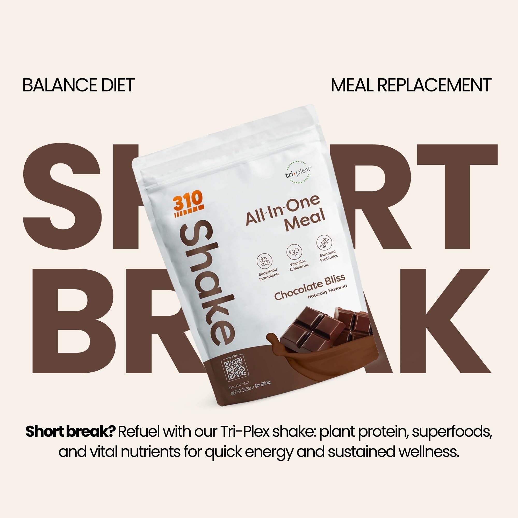 310 Nutrition All-in-One Meal Replacement Shake - Vegan Superfood Blend with Natural Sweeteners, Low Carb, Keto & Paleo Friendly, Gluten-Free, 26 Vitamins & Minerals, Chocolate Bliss (28 Servings) | Perfect for Weight Loss, Post-Workout Recovery & Busy Lifestyles