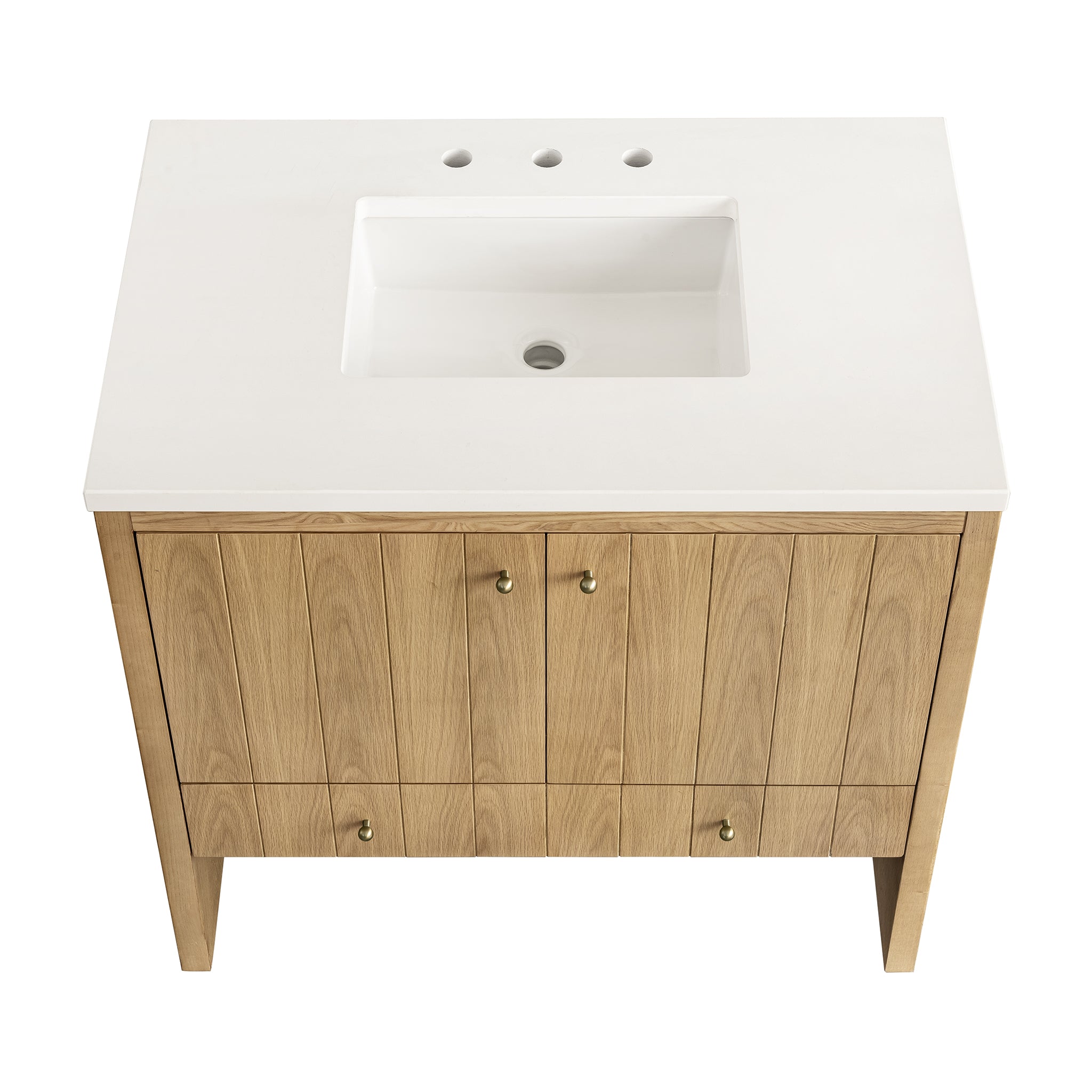 Hudson 36 Inch Single Bathroom Vanity with White Zeus Top - Light Natural Oak Finish - Modern Bathroom Storage Solution for Small Spaces