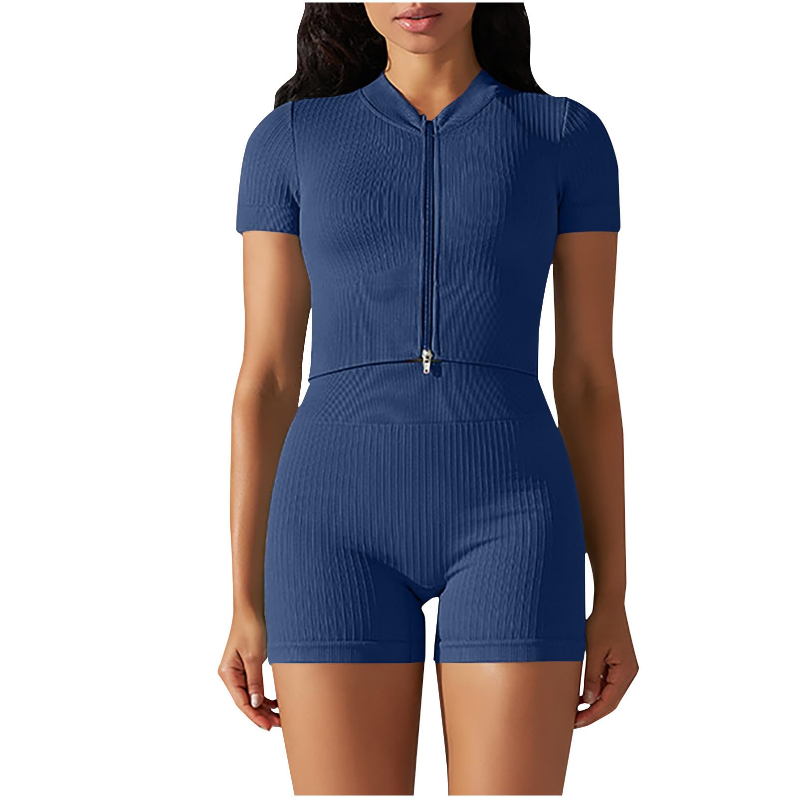 Women's Solid Color Zipper Cardigan & Shorts 2-Piece Yoga Set - Breathable Workout Outfit for Running, Gym, Pilates & Outdoor Fitness Activities