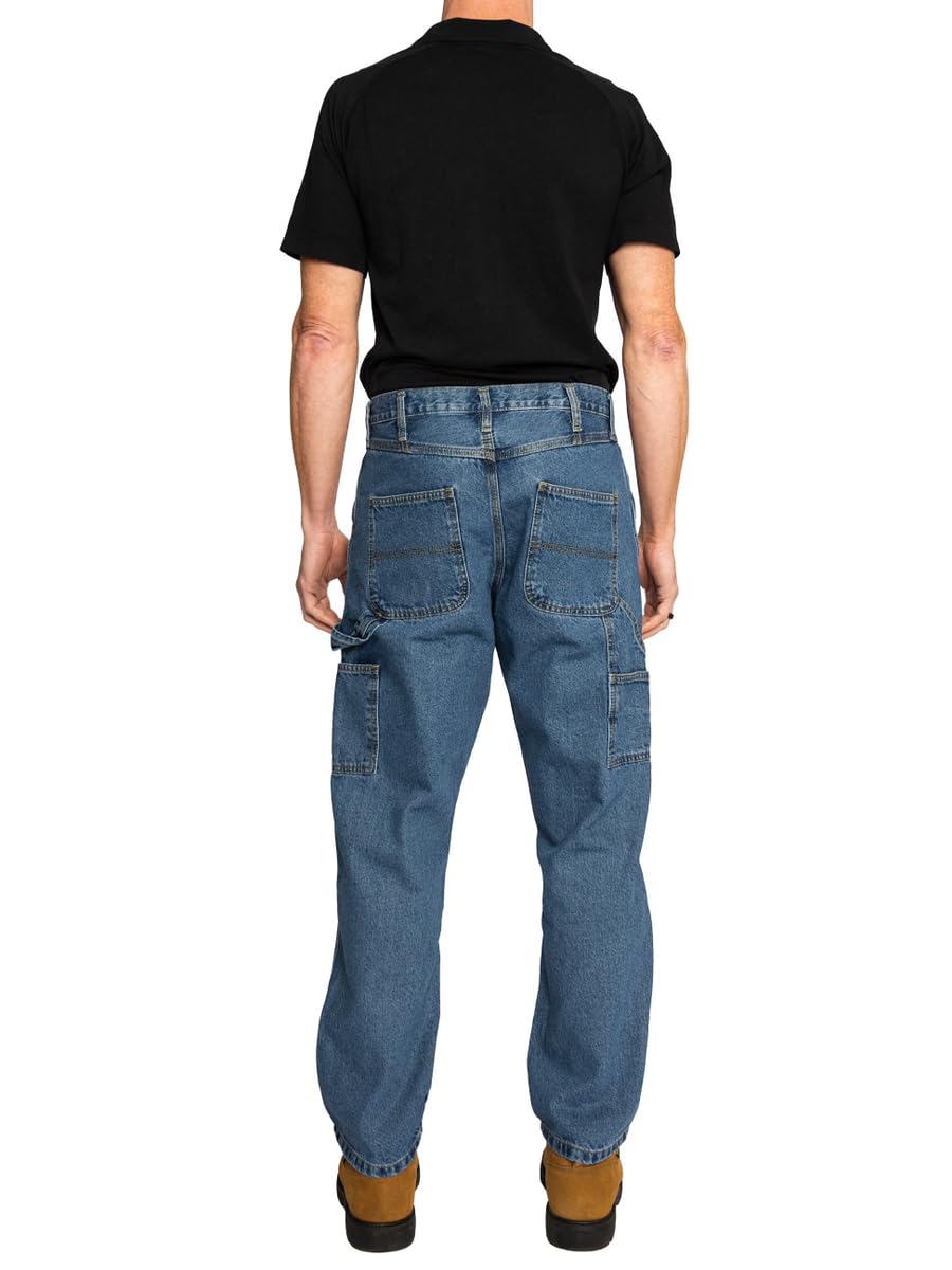 FULL BLUE Men's Carpenter Denim Jeans - Relaxed Loose Fit with Utility Pockets & Hammer Loop - Light Washed Vintage Workwear for Construction, DIY Projects & Casual Wear