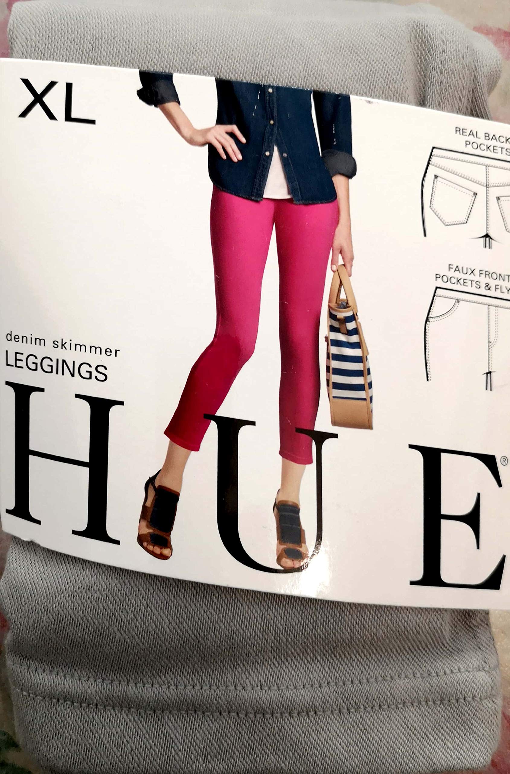 HUE Denim Skimmer Leggings for Women - High Waisted Stretchy Jeggings with Pockets - Perfect for Casual Wear, Work & Everyday Outfits