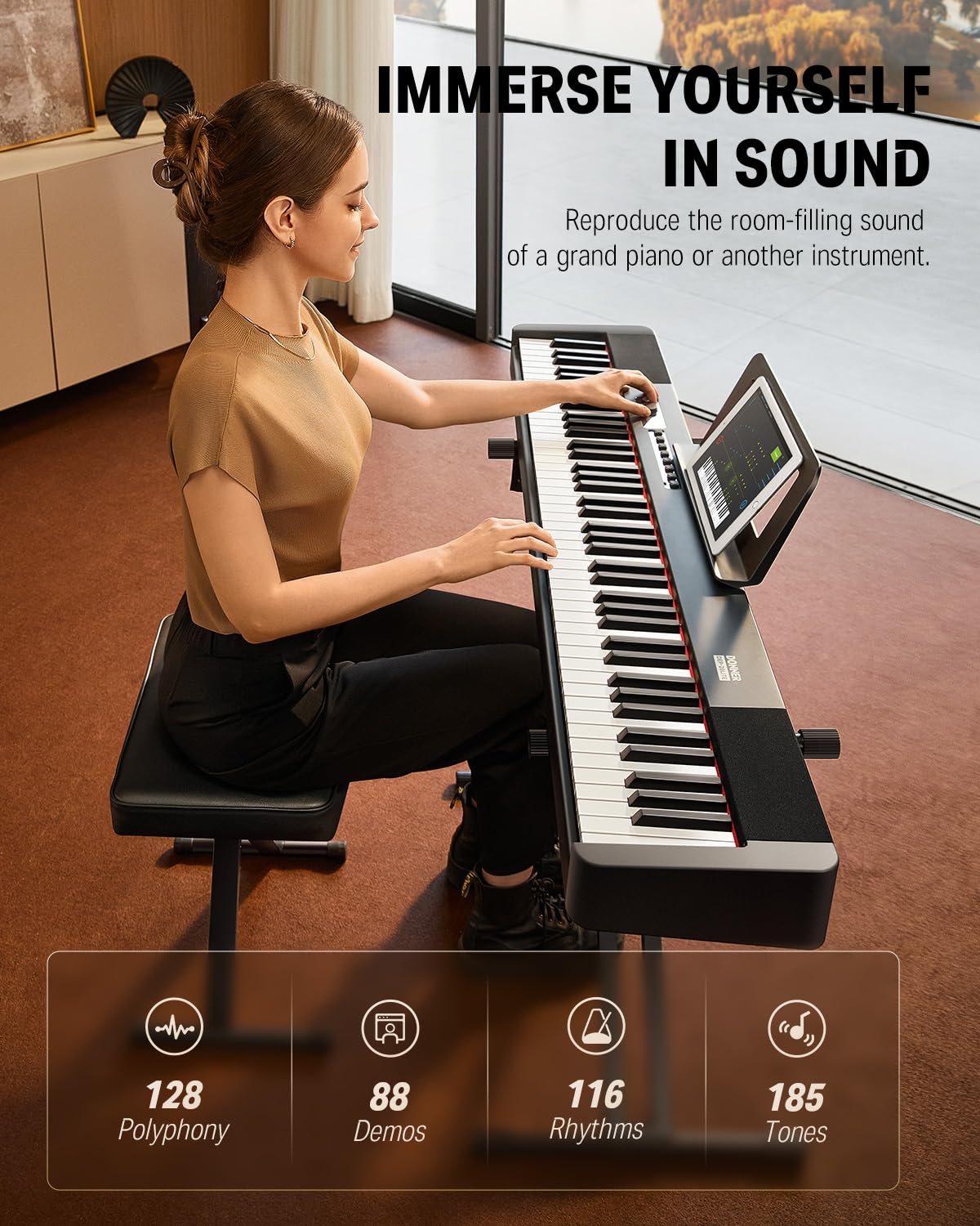 Donner DEP-20 Lite 88-Key Weighted Digital Piano for Beginners - Full Size Portable Electric Keyboard with Stand, Sustain Pedal & Stickers - Perfect for Home Practice, Studio Recording & Music Learning