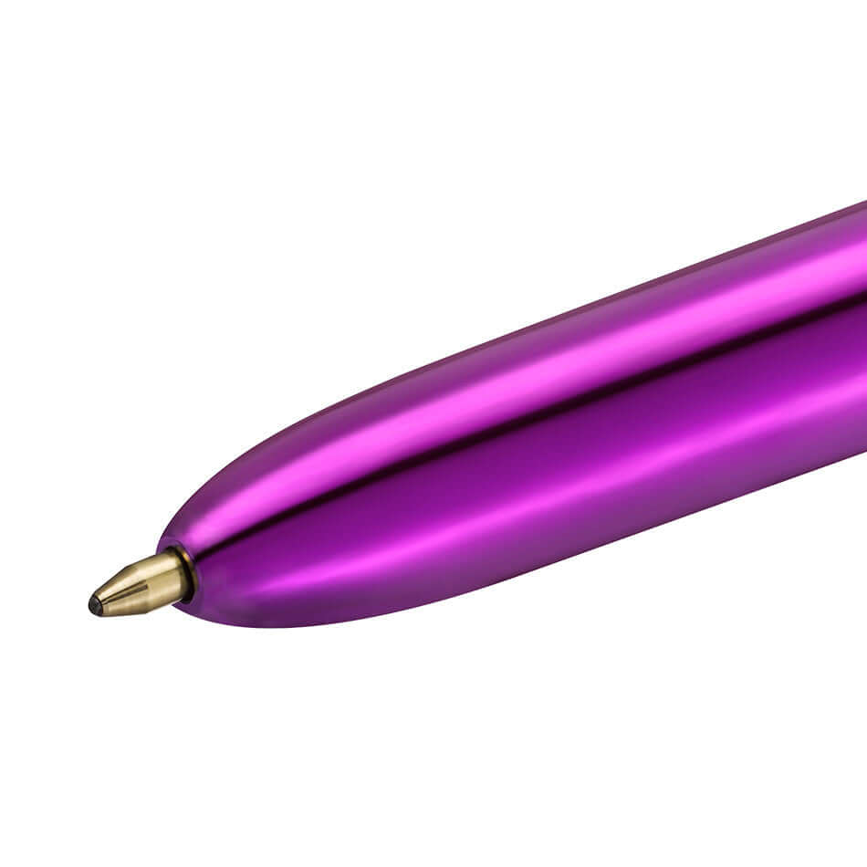 BIC 4-Color Ballpoint Pen with Shine Purple Barrel - Smooth Writing for School, Office & Note Taking