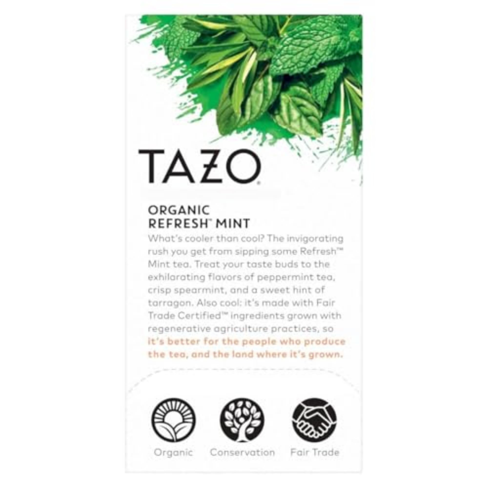 TAZO Organic Refresh Mint Herbal Tea Bags - Caffeine Free, 16 Count | Refreshing Herbal Tea for Relaxation & Stress Relief | Perfect for Afternoon Tea Time, Yoga Sessions & Bedtime Rituals