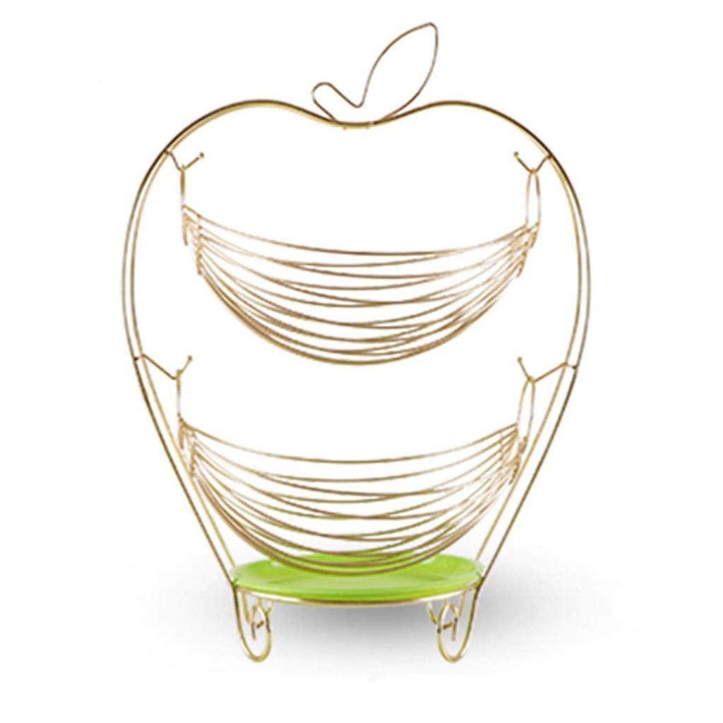 Vintage Style 2-Tier Metal Fruit Basket - Gold Countertop Fruit Bowl for Fresh Fruits & Vegetables - Perfect for Kitchen, Dining Table, and Party Display