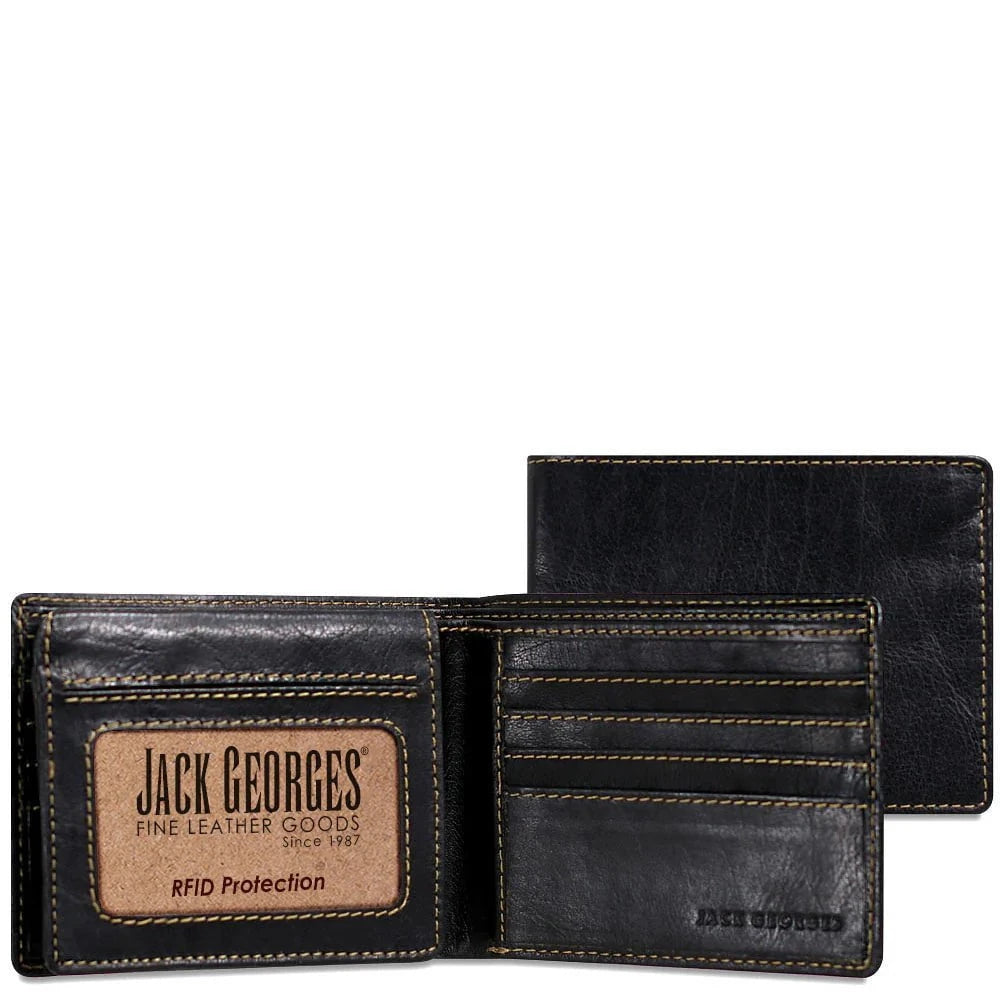 Jack Georges Voyager Bifold Wallet with ID Flap - Genuine Leather RFID Blocking Wallet for Men - Perfect for Travel, Business & Everyday Use