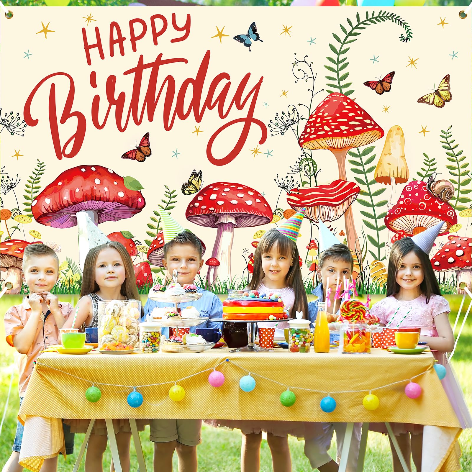 Whimsical Mushroom Birthday Party Decorations Set - Wildflower & Fairy Forest Backdrop Banner for Kids Birthday Photography - Perfect for Fairy Tale, Woodland, and Wonderland Themed Parties