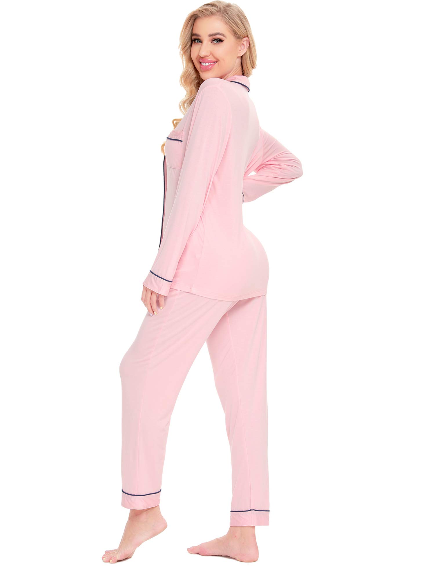 SWOMOG Women's Long Sleeve Pajama Set - Soft Cotton Button Down Sleepwear & Lounge Pjs for Nighttime Comfort, Cozy Home Wear, and Relaxing Evenings