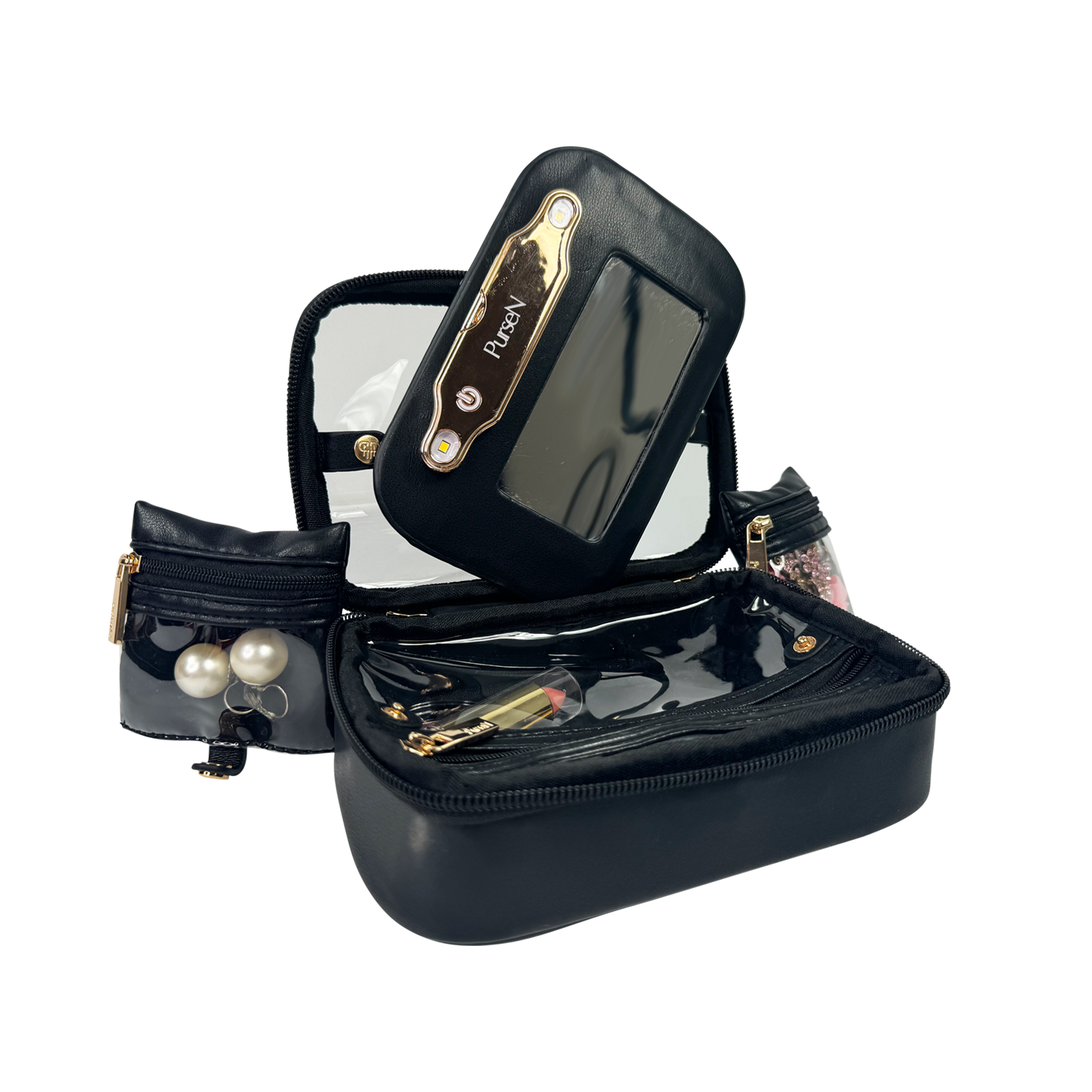LITTMINI Lighted Mirror Case - Black Cosmetic Mirror for Makeup, Travel & Vanity | Portable LED Mirror with Lights for Home, Salon & On-the-Go Beauty