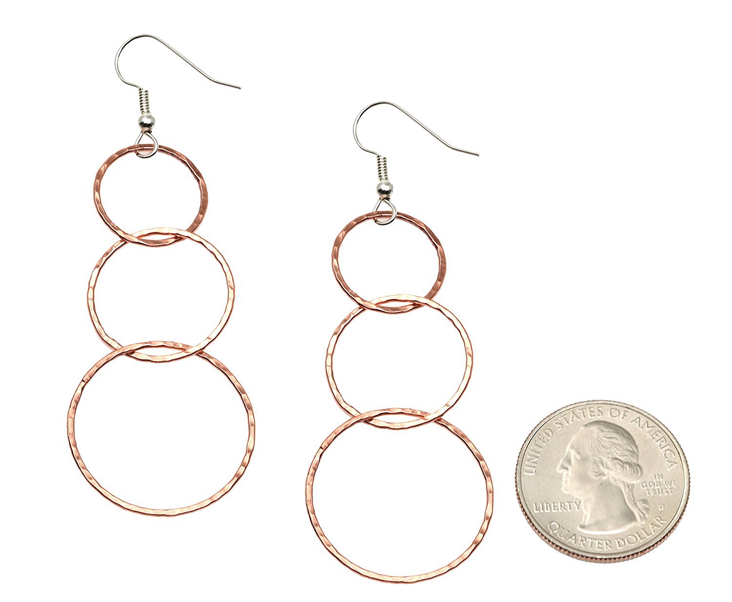 Three Tiered Hammered Copper Dangle Earrings for Women | Boho Chic Jewelry | Handmade Statement Earrings for Parties, Weddings & Everyday Wear