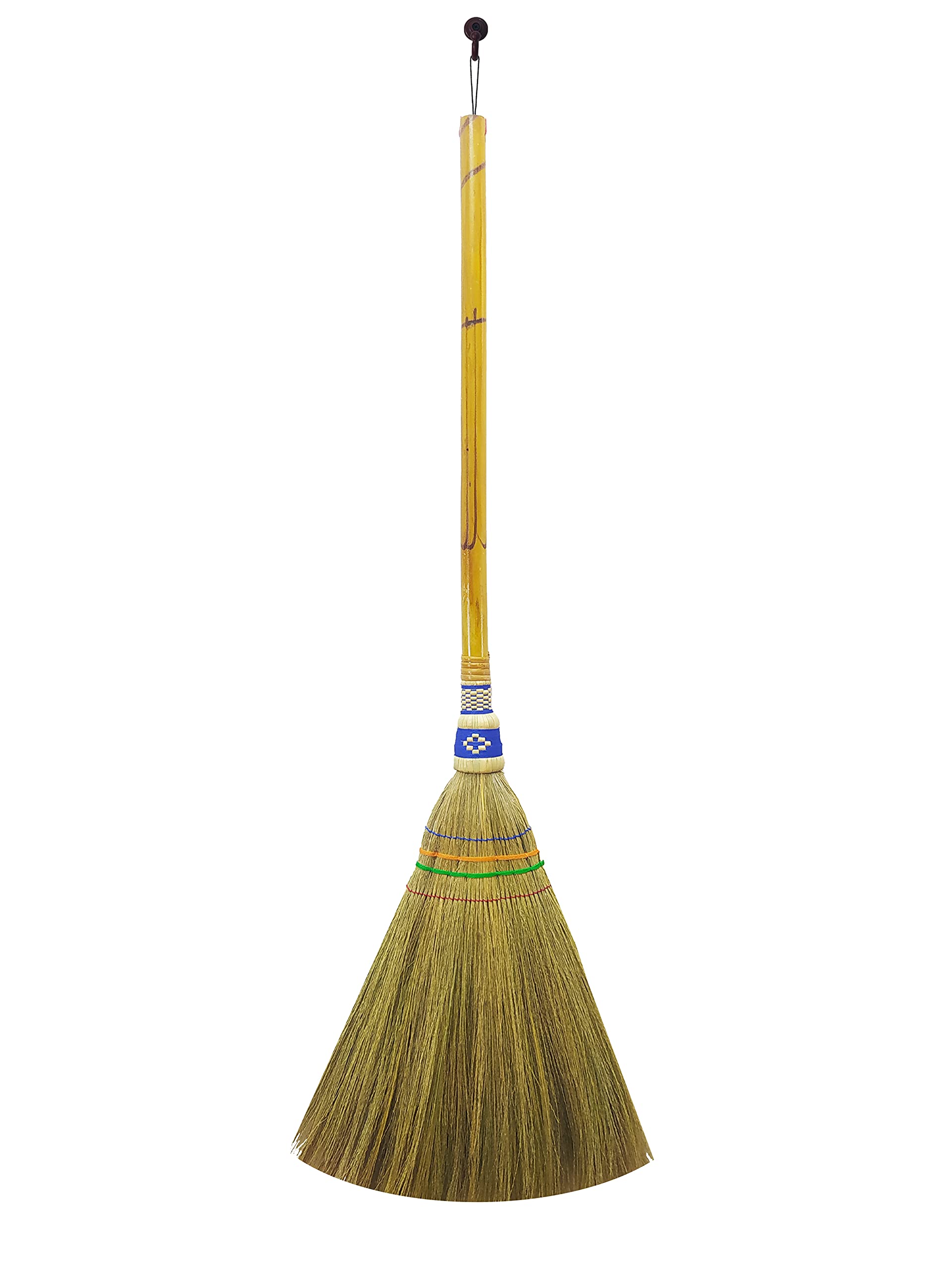 33 Inch Asian Broom for Tile Floors - Soft Bristles & Bamboo Handle - Sweeps Dirt, Dust & Debris - Vintage Style Indoor/Outdoor Broom - Perfect for Hardwood, Laminate & Patio Cleaning