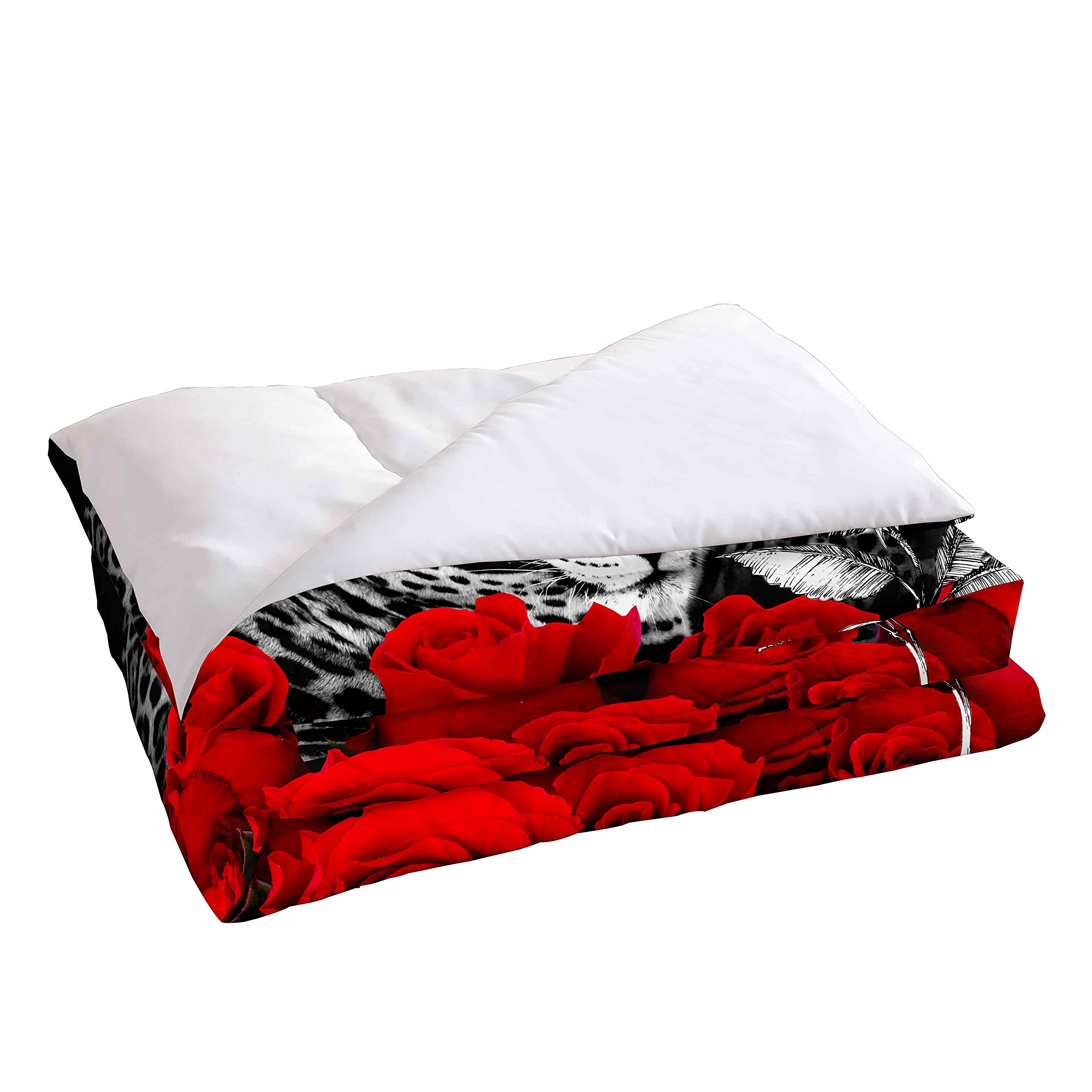 Cheetah Comforter Set - Red Rose Leopard Bedding for Safari Wildlife Theme | Soft Lightweight Duvet with Pillowcases | Perfect for Jungle-Themed Bedrooms