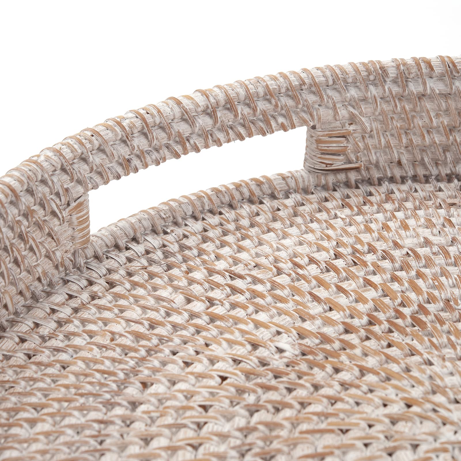 Round Rattan Coffee Table Tray with Handles - 14