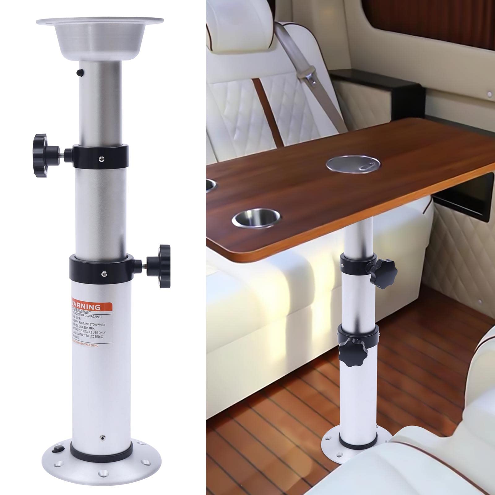 Adjustable Table Pedestal Stand Base - 16.9 to 29.1 Inch Height - Silver Metal Leg Mount for RV, Motorhome, Boat & Caravan - Perfect for Dining, Work & Outdoor Camping Tables