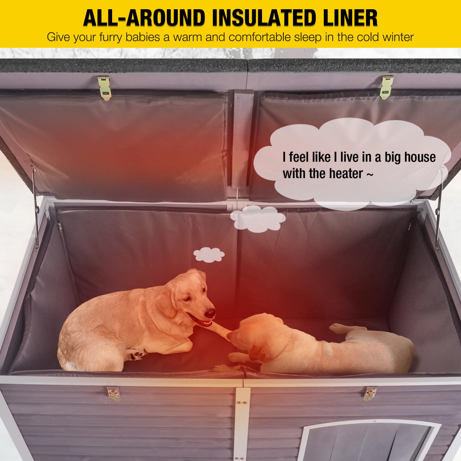 Aivituvin Insulated Heated Dog House for Large Dogs - Waterproof Outdoor Dog Kennel with All-Around Iron Frame | Perfect for Backyard, Patio & Winter Use