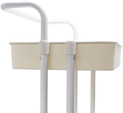 White Rotating Kitchen Storage Cart with Wheels - 3-Tier Adjustable Height Metal Utility Trolley with Hanging Cups for Spices & Utensils - Perfect for Small Kitchens, Pantry Organization & Bathroom Storage (3-Tier Size)
