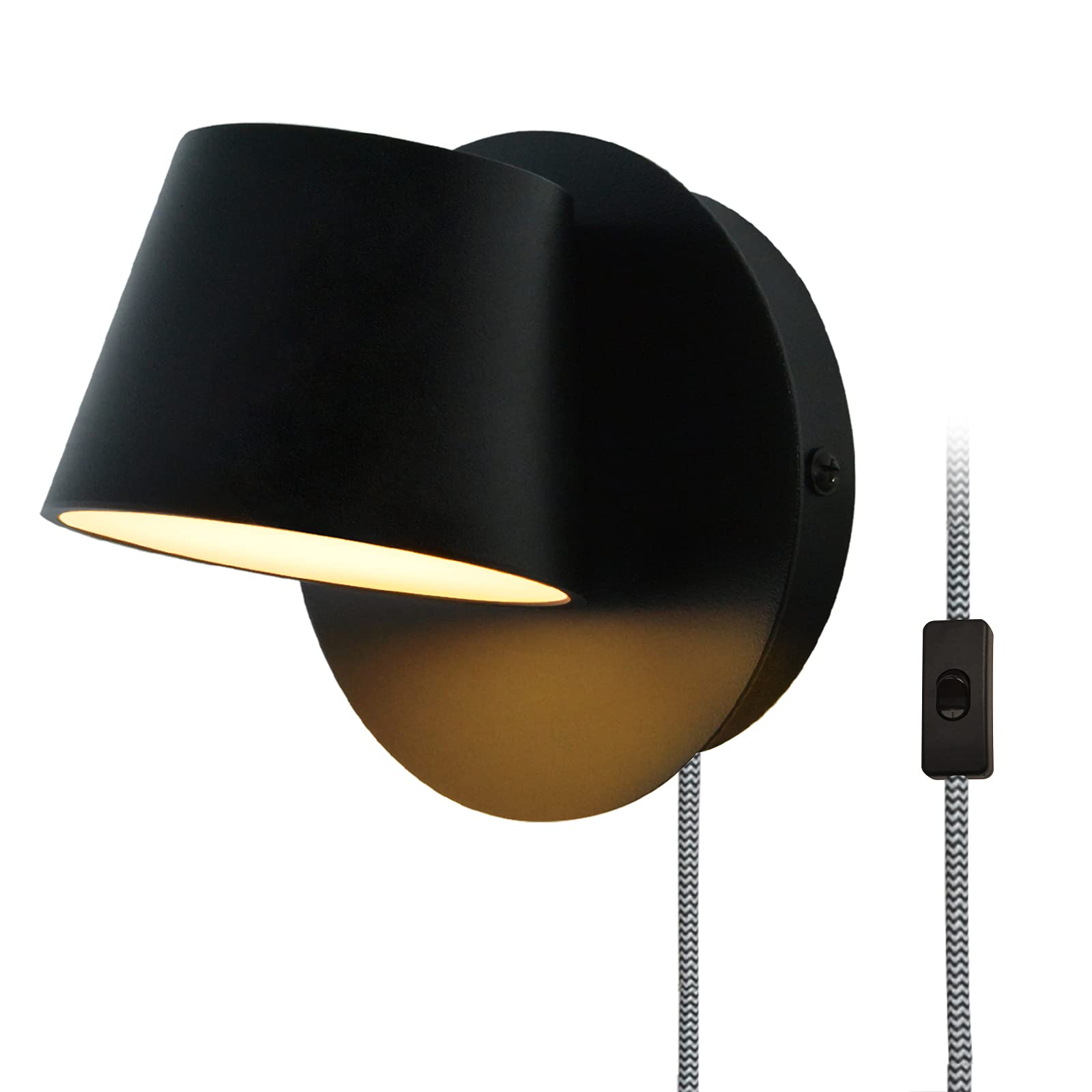 Rotatable Plug-in LED Wall Lamp with Switch - Black Sconce for Bedroom & Living Room | Reading & Ambient Lighting
