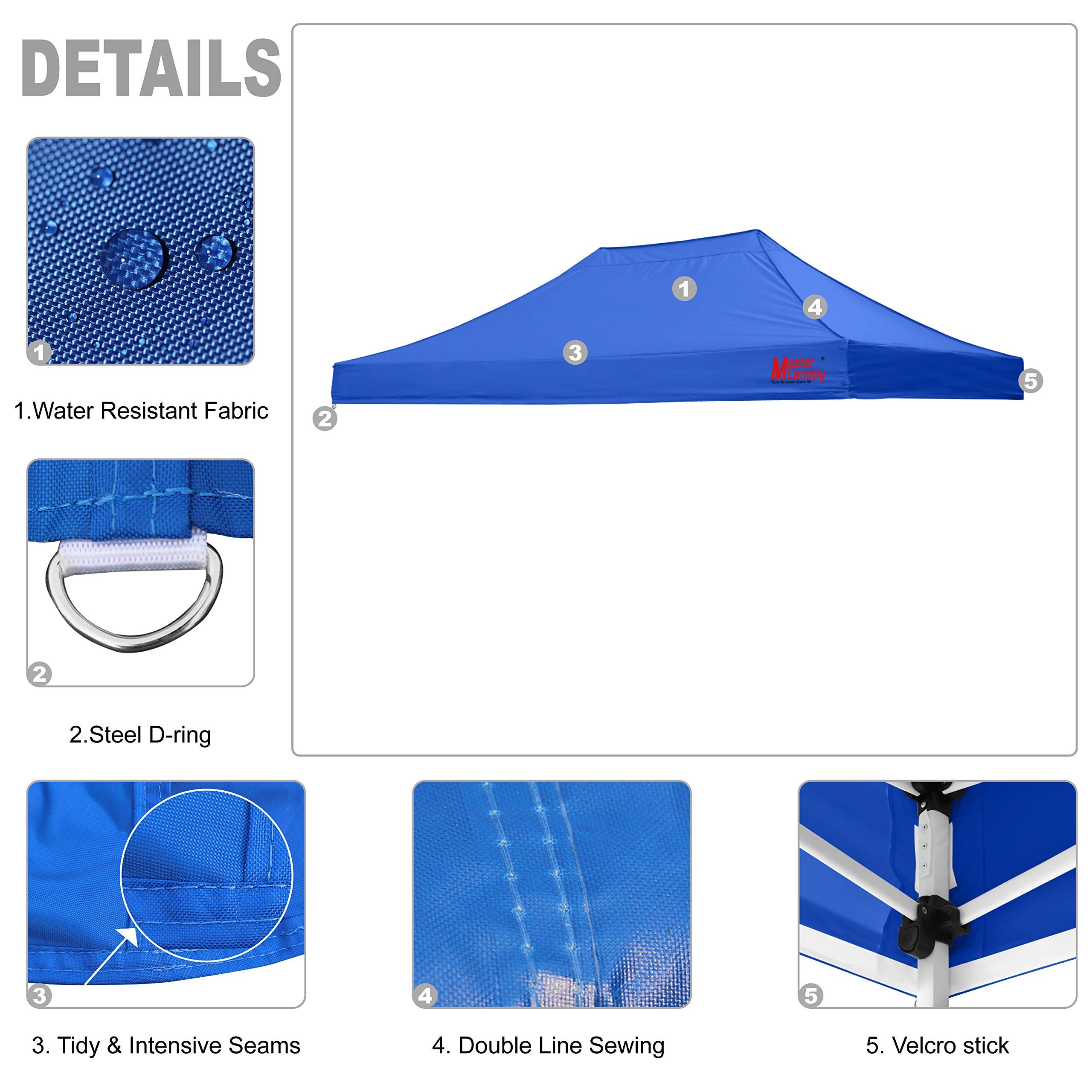 MASTERCANOPY 10x15 Replacement Pop Up Canopy Top - Durable Waterproof Outdoor Canopy Cover in Blue - Perfect for Camping, Picnics, Beach Parties & Backyard Events