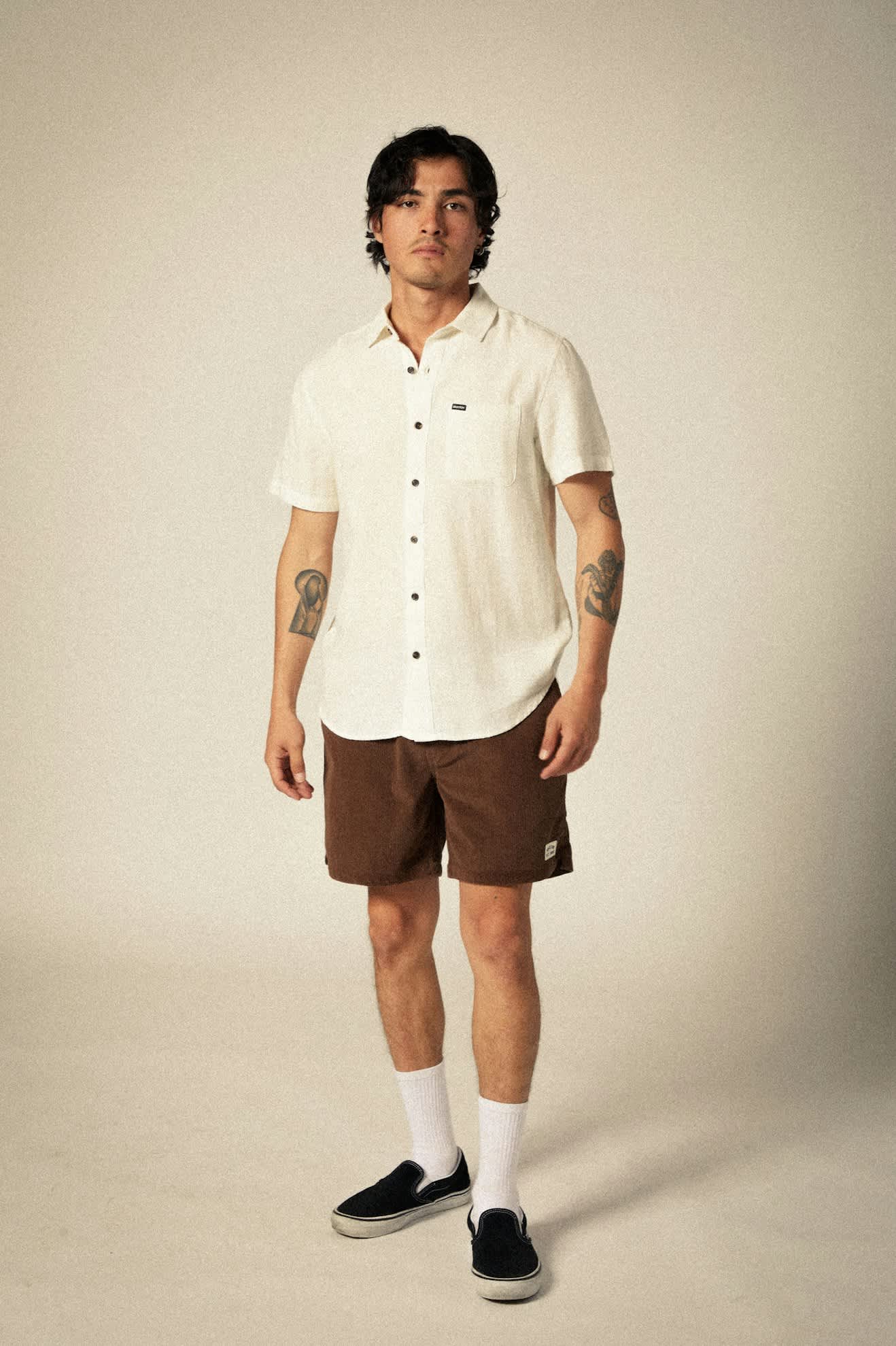 Organic Cotton Linen Blend Short Sleeve Shirt for Men - Breathable Summer Casual Top in Egret White | Perfect for Beach Outings, Vacation Wear & Everyday Comfort