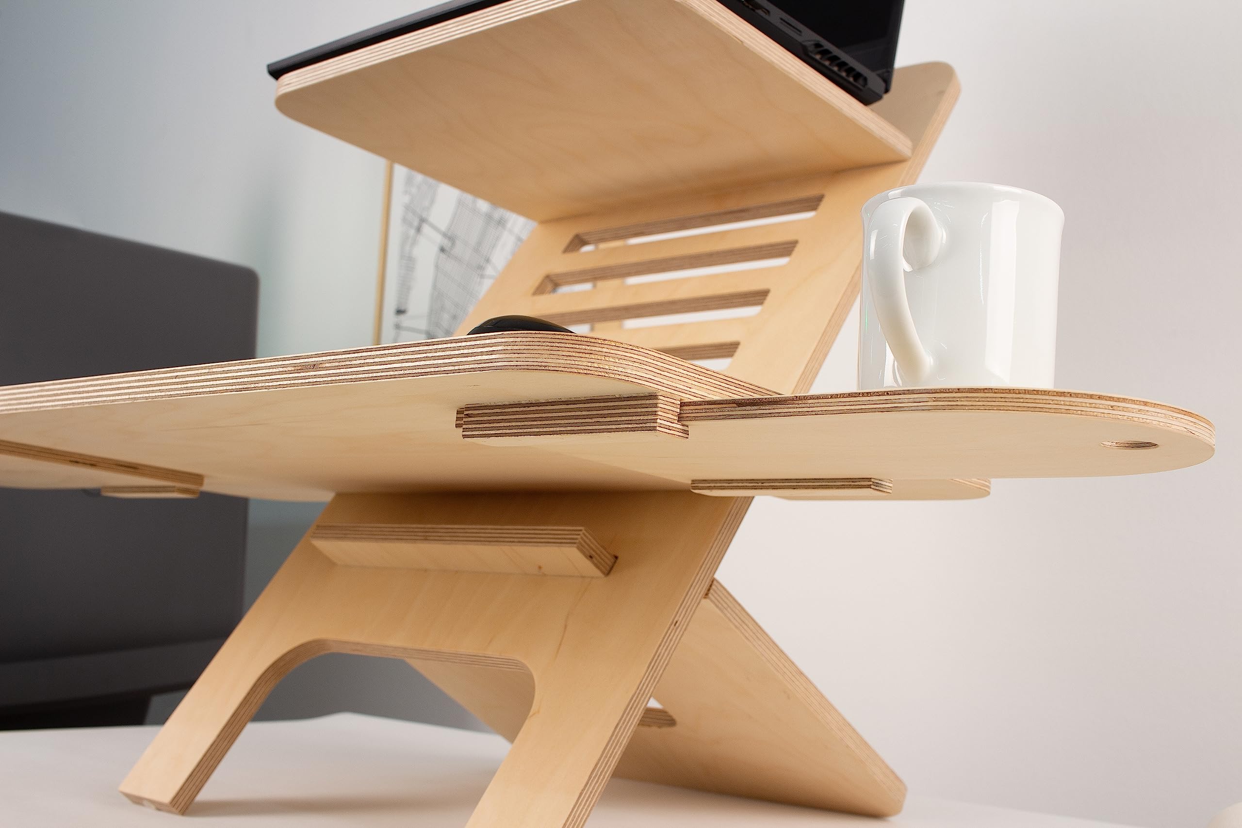 Adjustable Wood Laptop Stand for Standing Desk - Ergonomic Birch Plywood Monitor Riser - Home Office Workstation & Computer Desk Organizer - Perfect for Remote Work, Gaming Setup, and Workspace Ergonomics
