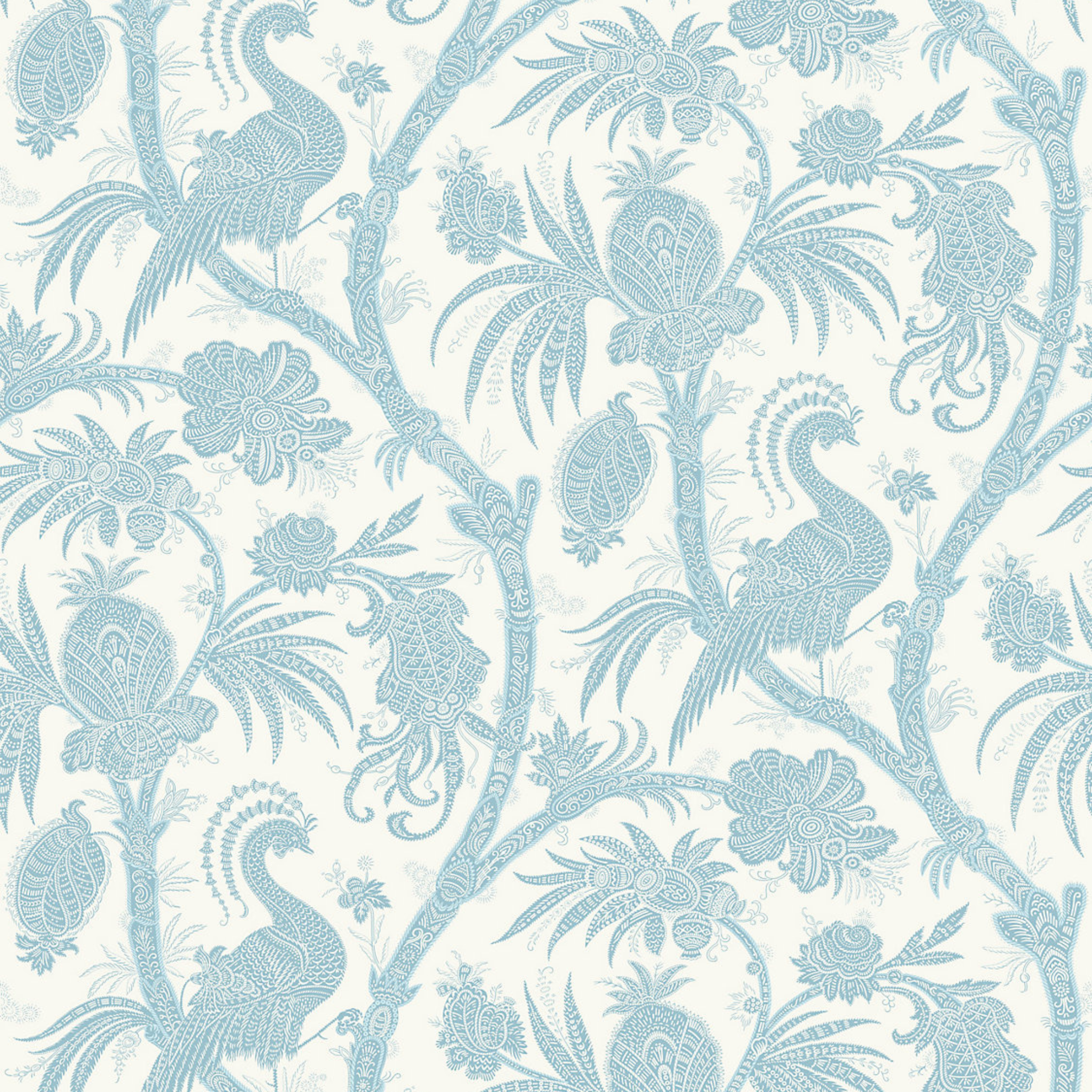 Sky Blue Balinese Peacock Wallpaper - Premium Self-Adhesive Wallcovering for Living Room, Bedroom & Home Decor