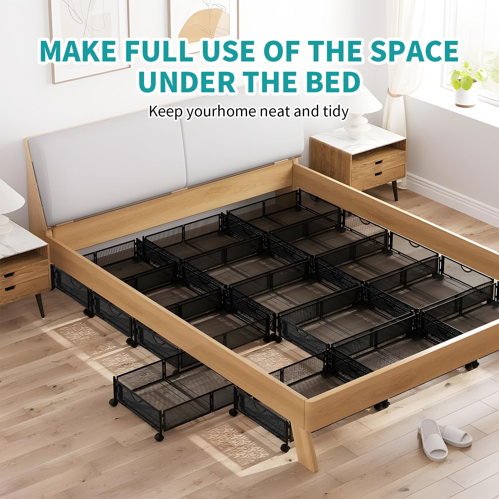 Kmise 4-Piece Underbed Storage Bins with Wheels - Metal Bed Storage Containers for Clothes, Blankets, Toys, Books & Shoes | Space-Saving Bedroom Organization Solution for Small Spaces & Apartment Living