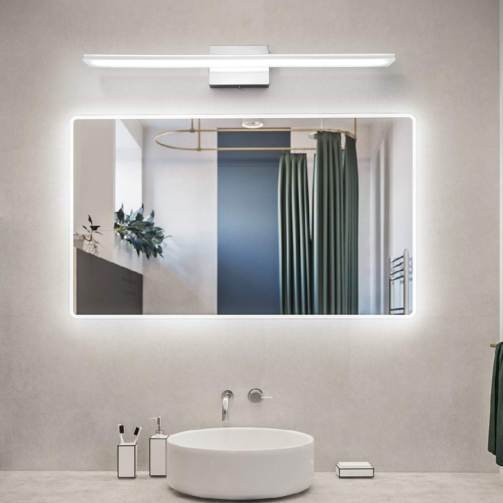 16W Modern LED Vanity Light Bar - Chrome Bathroom Mirror Light Fixture with Acrylic Shade, 6000K Daylight White - Perfect for Bathroom, Bedroom & Living Room Lighting