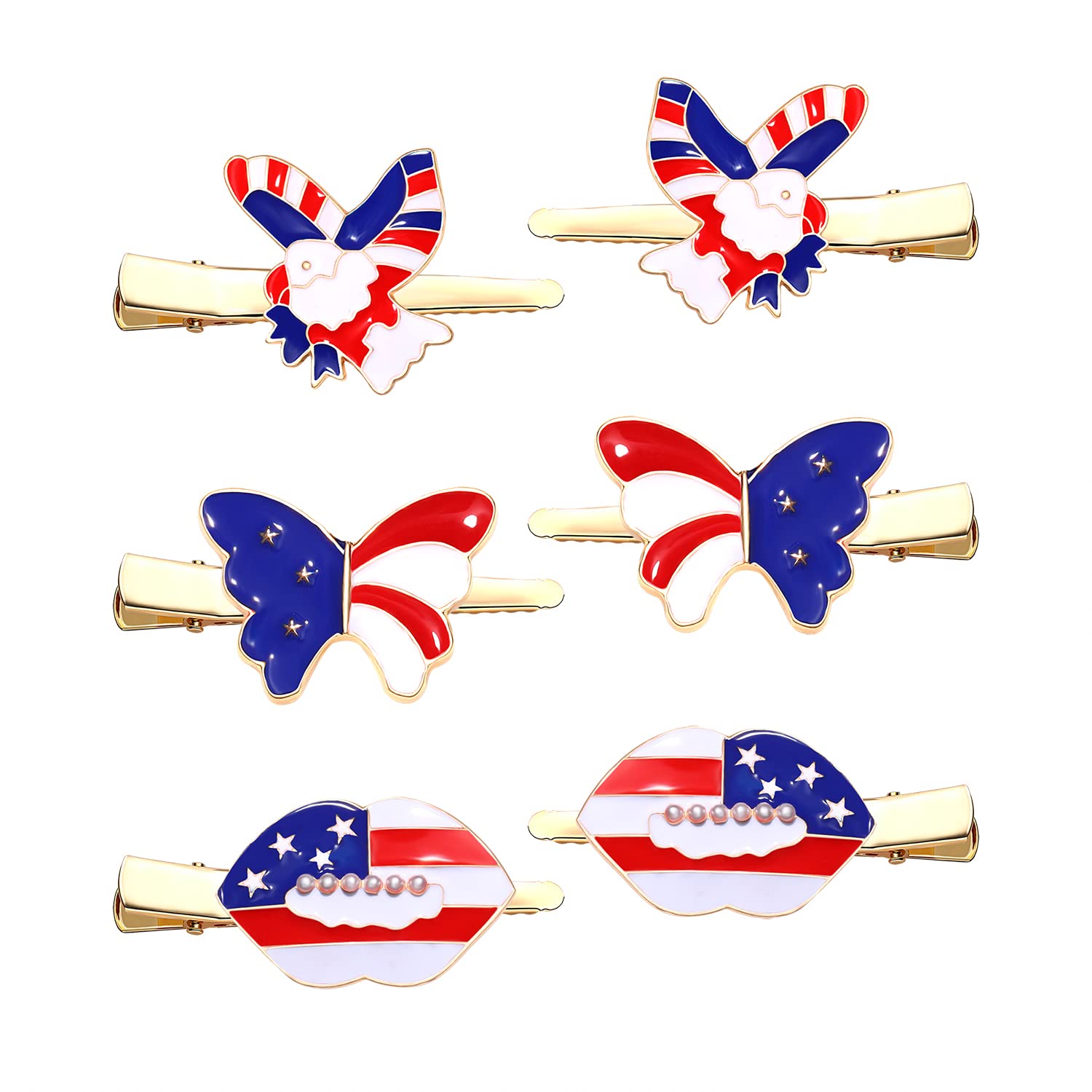 Patriotic American Flag Hair Clips with Rhinestones - Red White Blue Heart Hairpins for Women & Teens - 4th of July Independence Day Party Accessories - Fashion Hair Clips for Holidays, Celebrations & Gifts (3 Pairs) - Perfect for July 4th Parades, BBQ Parties & Patriotic Events
