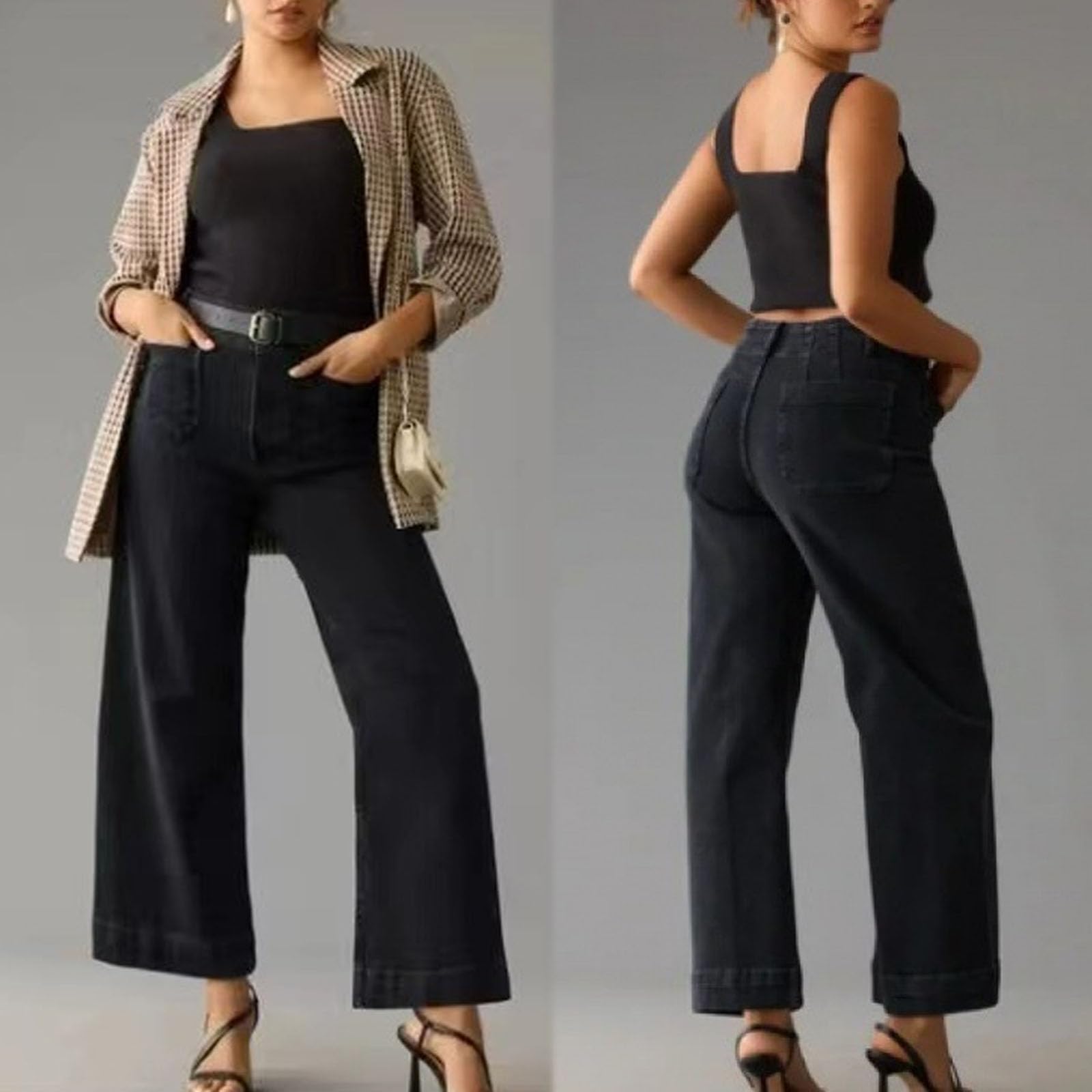 Curvachic Tummy Control High Waist Wide Leg Cropped Jeans for Women - Flattering Comfort & Style | Perfect for Casual Outings & Workwear