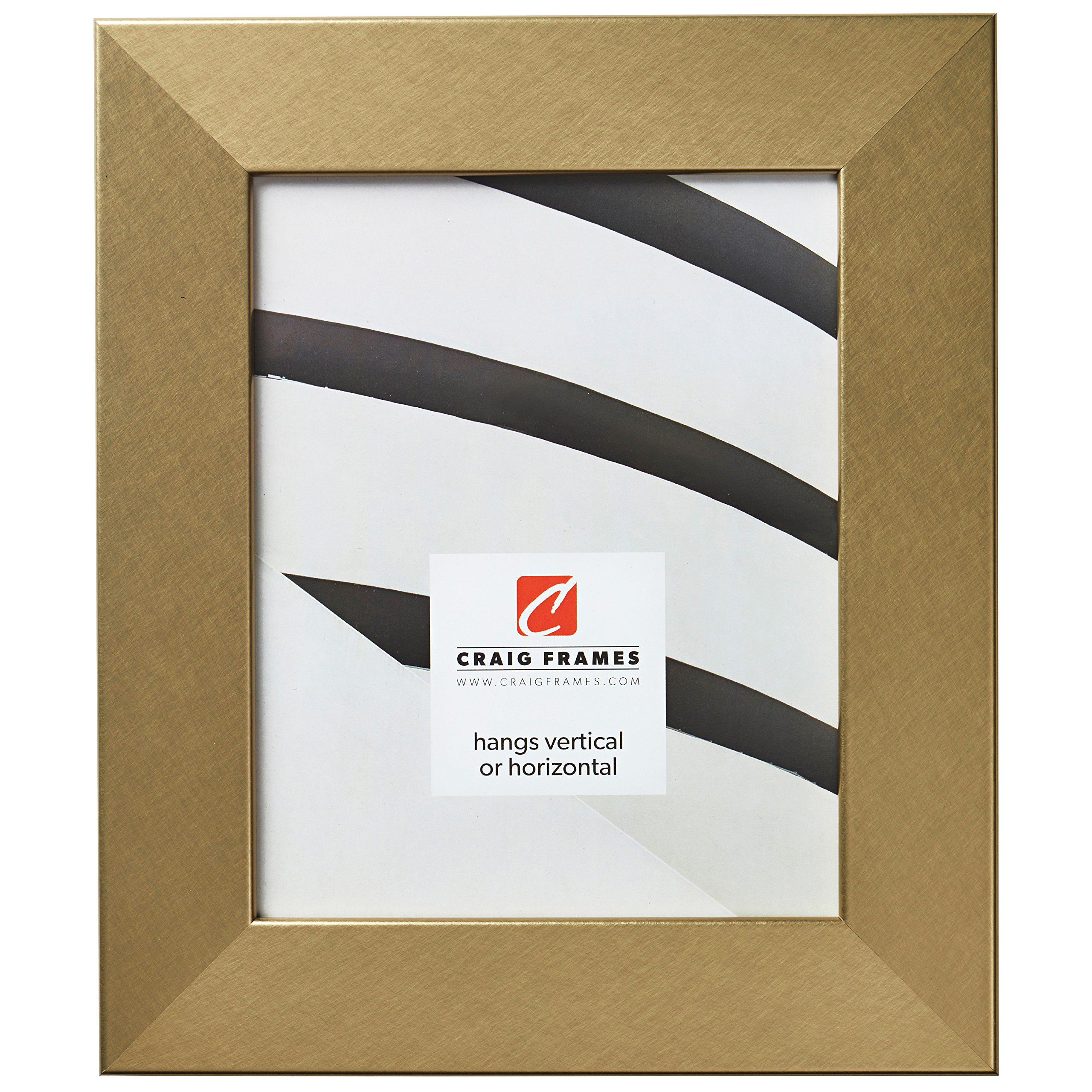 Craig Frames Bauhaus 200 11x14 Inch Picture Frame in Brushed Gold - Modern Photo Display for Home, Office & Gallery Wall Decor