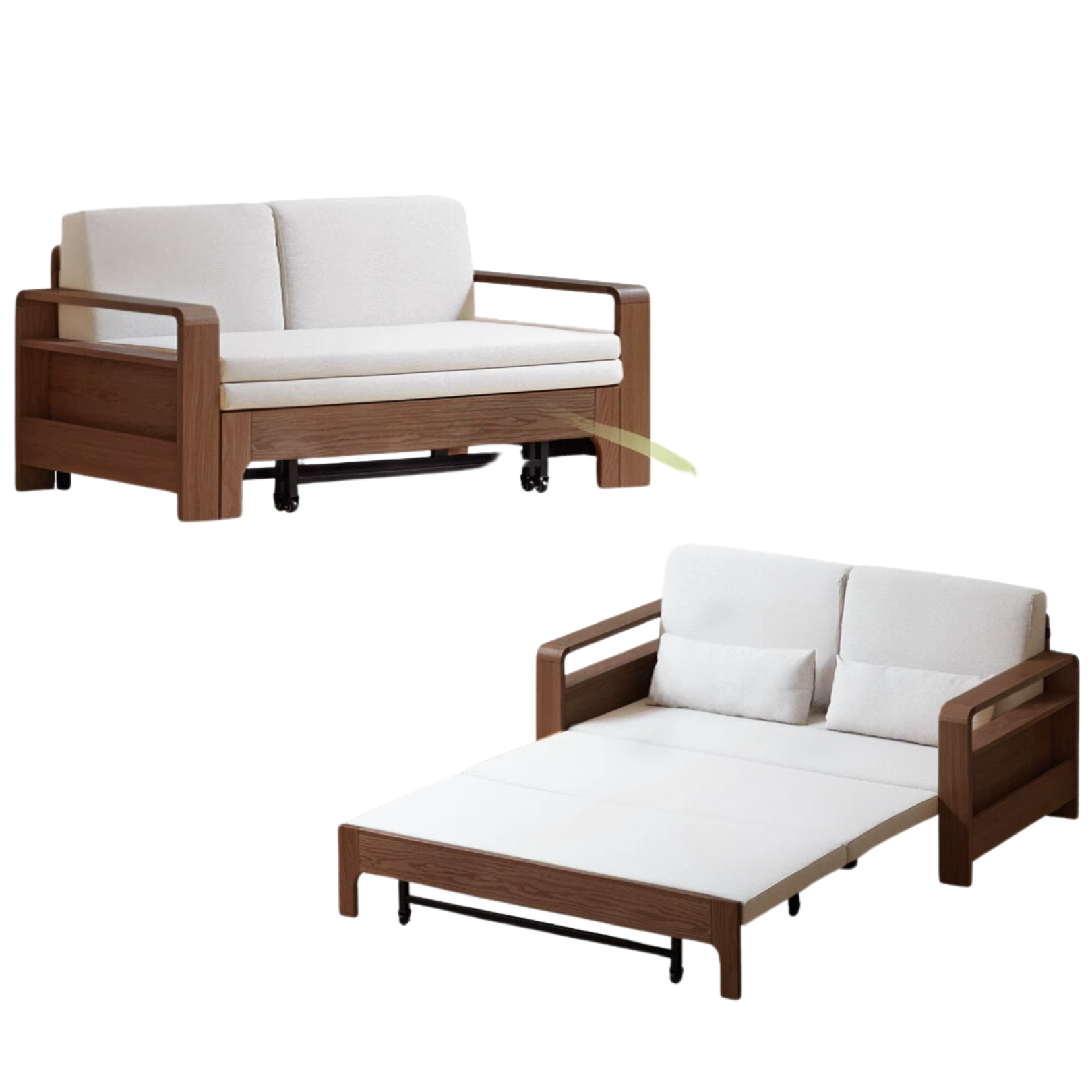 **Oak Solid Wood Folding Sofa Bed – Convertible Sleeper for Small Spaces, Guest Room & Studio Apartments**