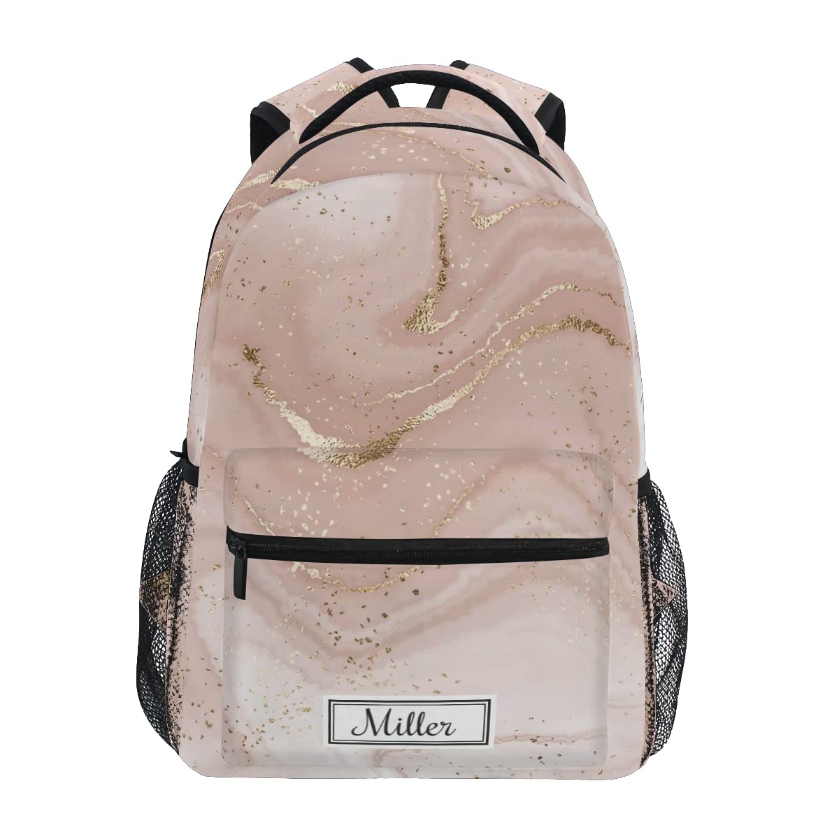 Custom Rose Gold Marble Backpack for Boys & Girls - Personalized Name Laptop Bookbag, School Backpack & Travel Daypack - Perfect for School, Work, College & Daily Commute
