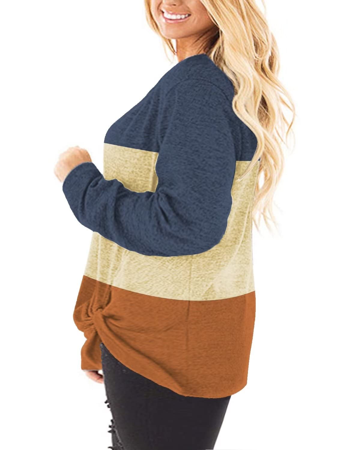 Plus Size Women's Knotted Long Sleeve T-Shirt - Loose Casual Blouse for Women | Comfortable & Stylish Top for Everyday Wear, Work, and Date Nights