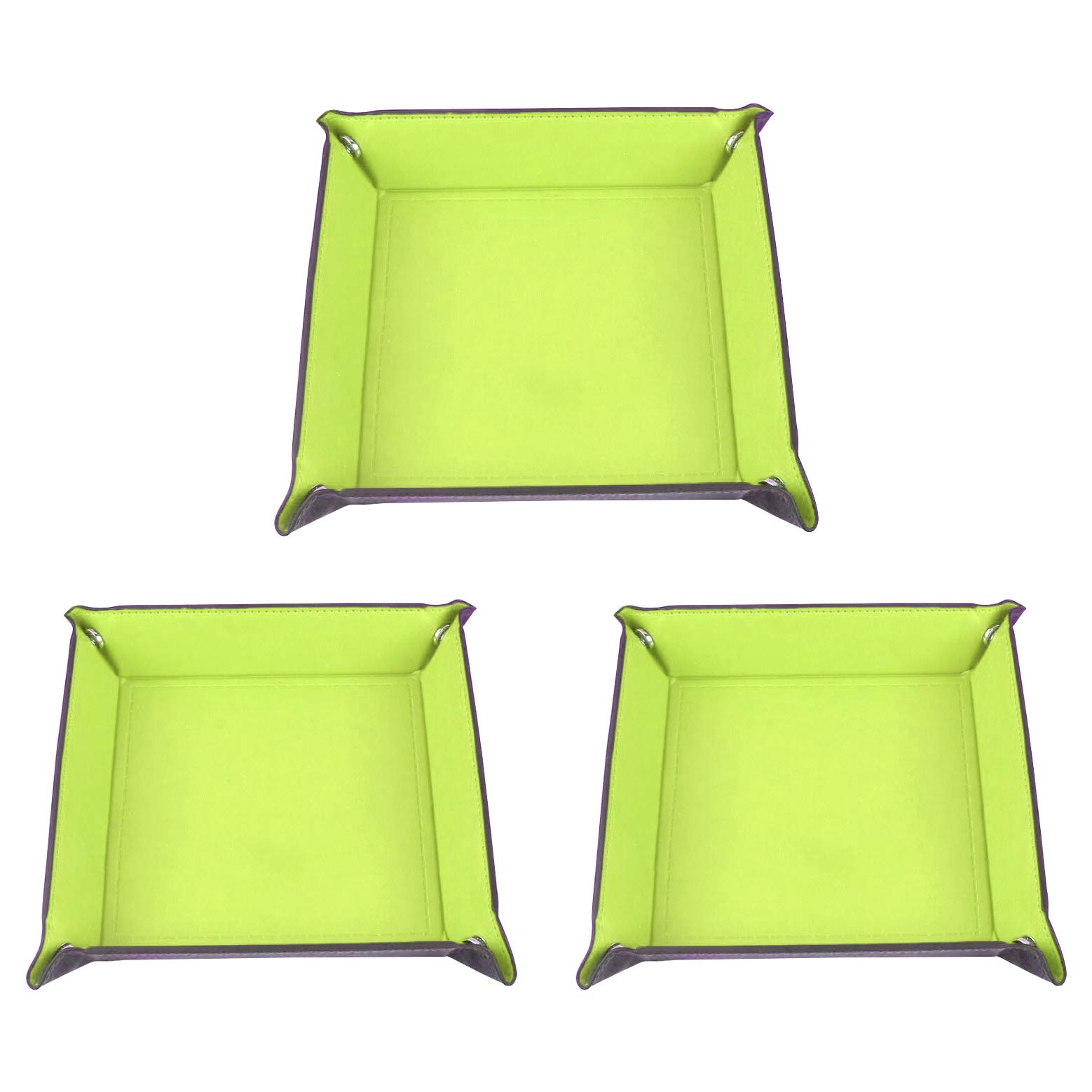 Premium Faux Leather Folding Travel Organizer - Collapsible Storage Bin for Jewelry, Wallets, Phones, Watches & Accessories - Portable Multi-Purpose Organizer Box for Home, Office & Travel (3-Pack, Lime Green) - Perfect for Clutter-Free Packing, Gift Giving & Daily Organization