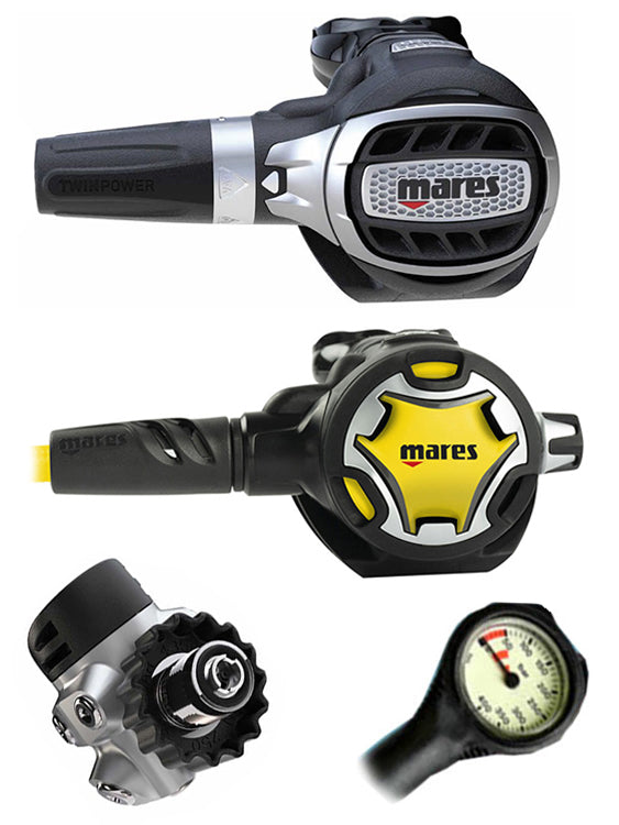 Mares Ultra 72X Scuba Diving Regulator Set with Octopus & Free Thermometer Gauge - DIN or Yoke Options for Professional and Recreational Divers | Perfect for Deep Sea Exploration, Coral Reef Diving, and Underwater Photography