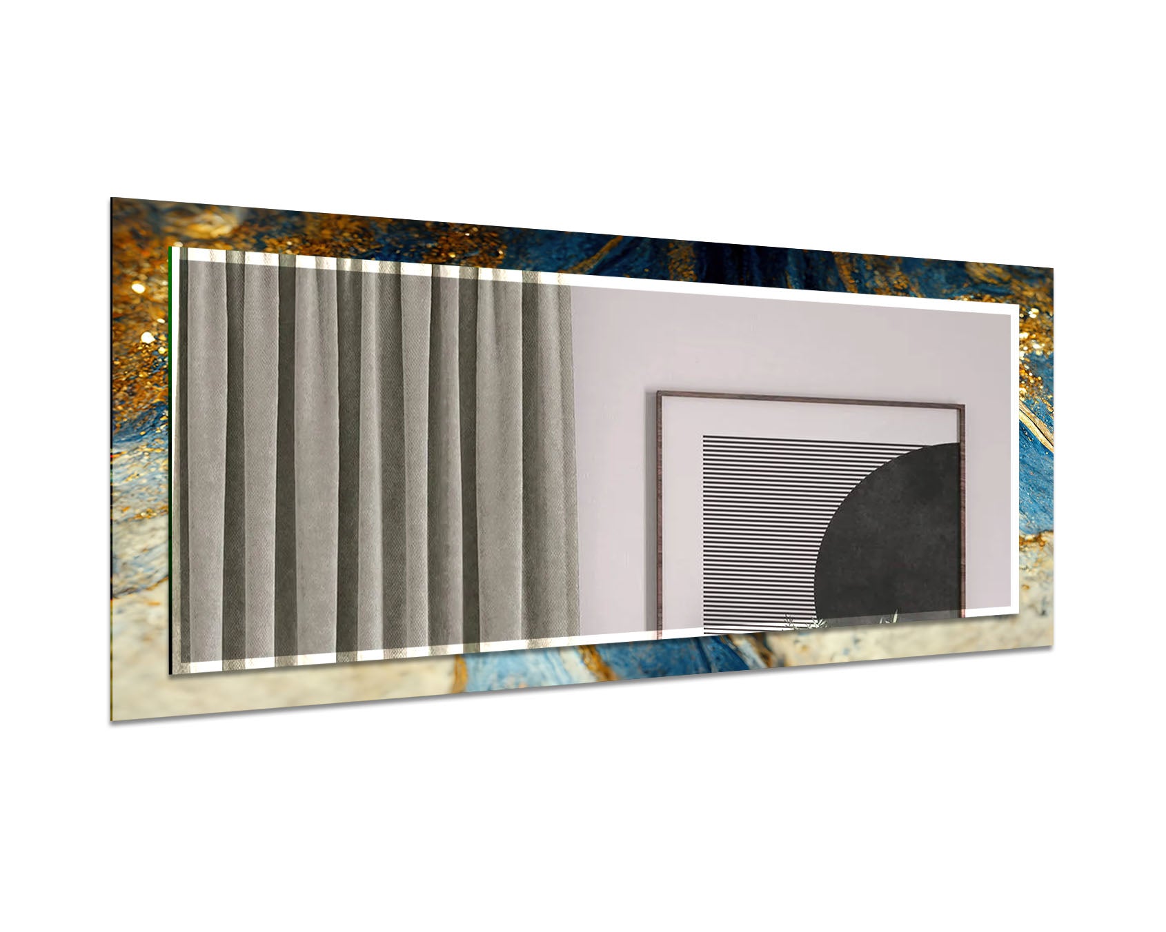 Blue & Gold Marble Glass Wall Mirror - Elegant Abstract Decor for Living Room, Bedroom & Entryway | Stylish Home Accent Piece for Modern Interiors